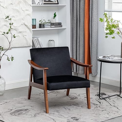 Miniatura 2 de Container Furniture Direct Silla decorativa con tapicería de terciopelo y marco de madera maciza muebles clásicos de mediados de siglo modernos para