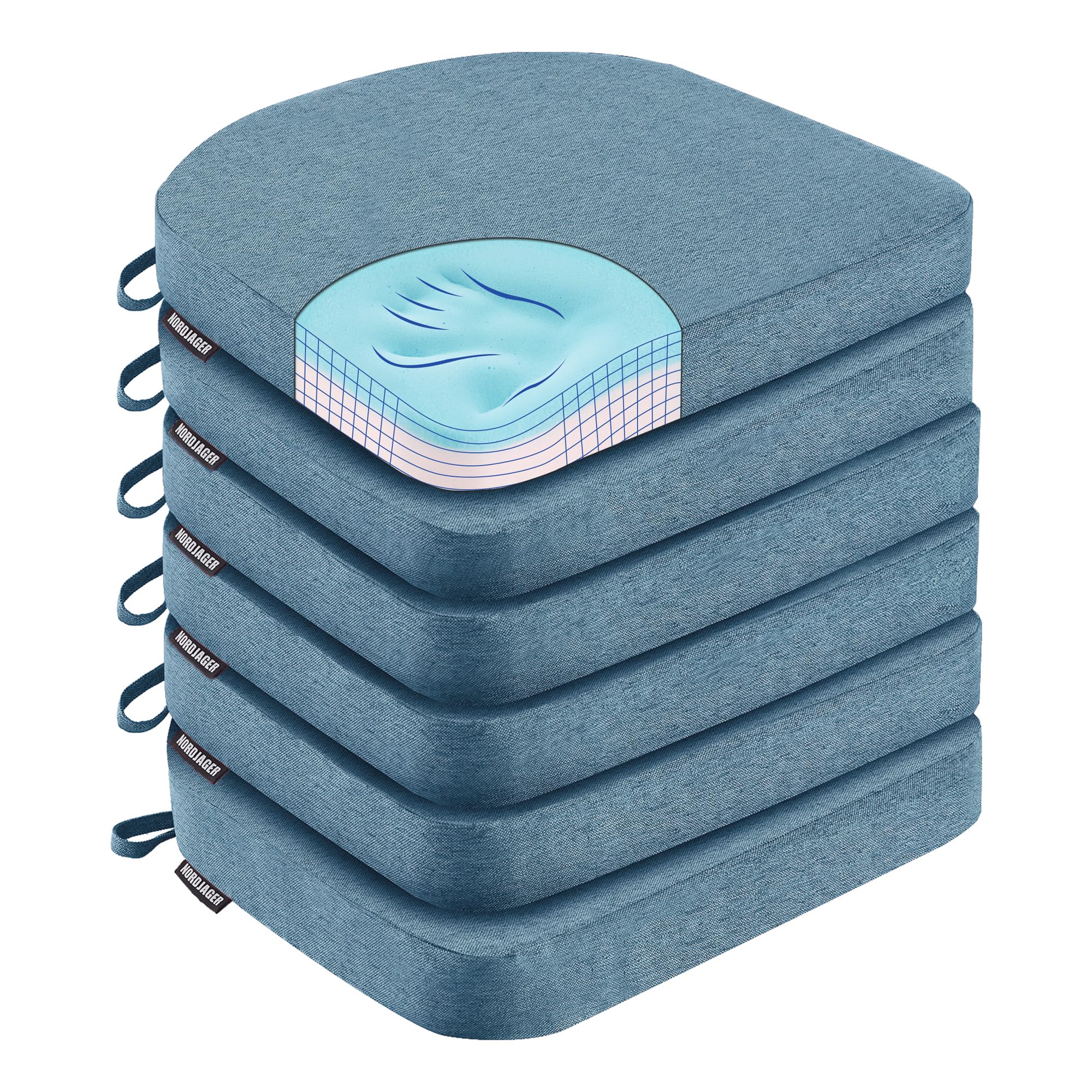 View 1 of "4 MISSING" Nordjager Chair Cushions, 6 Pack, Blue Memory Foam