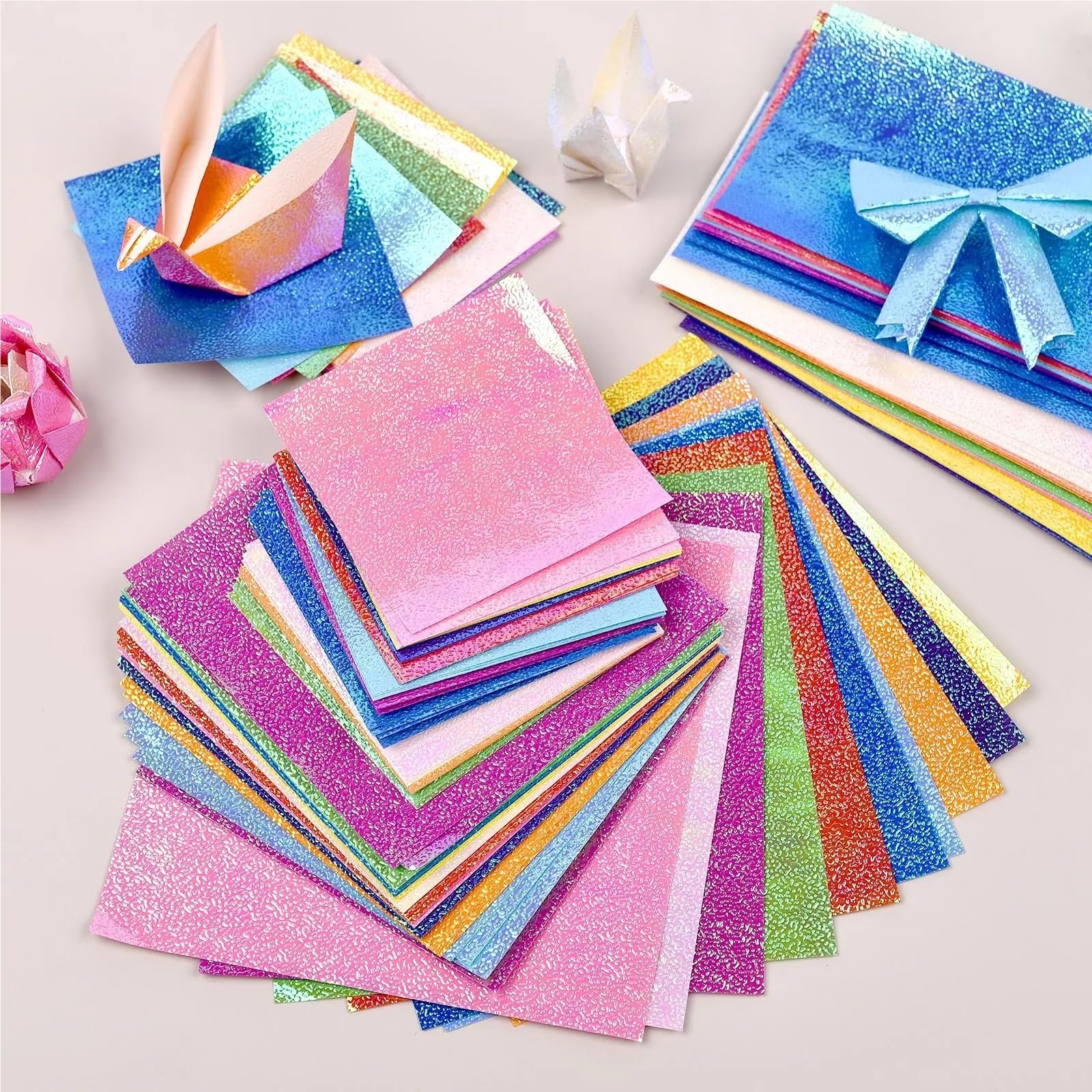 100 Stück Mix Perlglanzpapier Buntes Glitzer Origami Kinder Handgefertigte Materialien DIY Scrapbooking Faltbastelpapier Quadrat Für Handgefertigte Dekorationen(15x15cm)