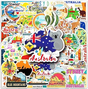 50 Pcs Australia Stickers, Kangaroo & Koala Cultural Element Decorative Stickers, Self-Adhesive for Scrapbooking, Travel Albums, Notebooks Australia