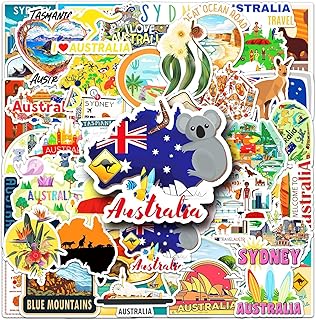 50 Pcs Australia Stickers, Kangaroo & Koala Cultural Element Decorative Stickers, Self-Adhesive for Scrapbooking, Travel Albums, Notebooks (Australia)
