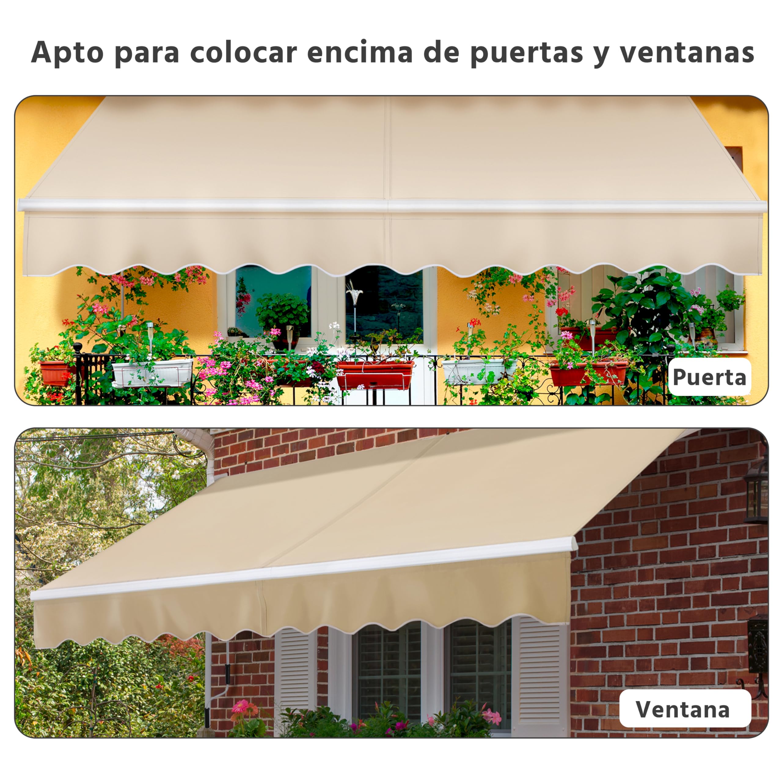 Yaheetech Toldo Articulado Retráctil Exterior 300x250 cm para Balcón Beige | Impermeable y Protección UV, con Manivela, Estructura de Aluminio, Ángulo Ajustable Adecuado para Balcón, Terraza, Patio