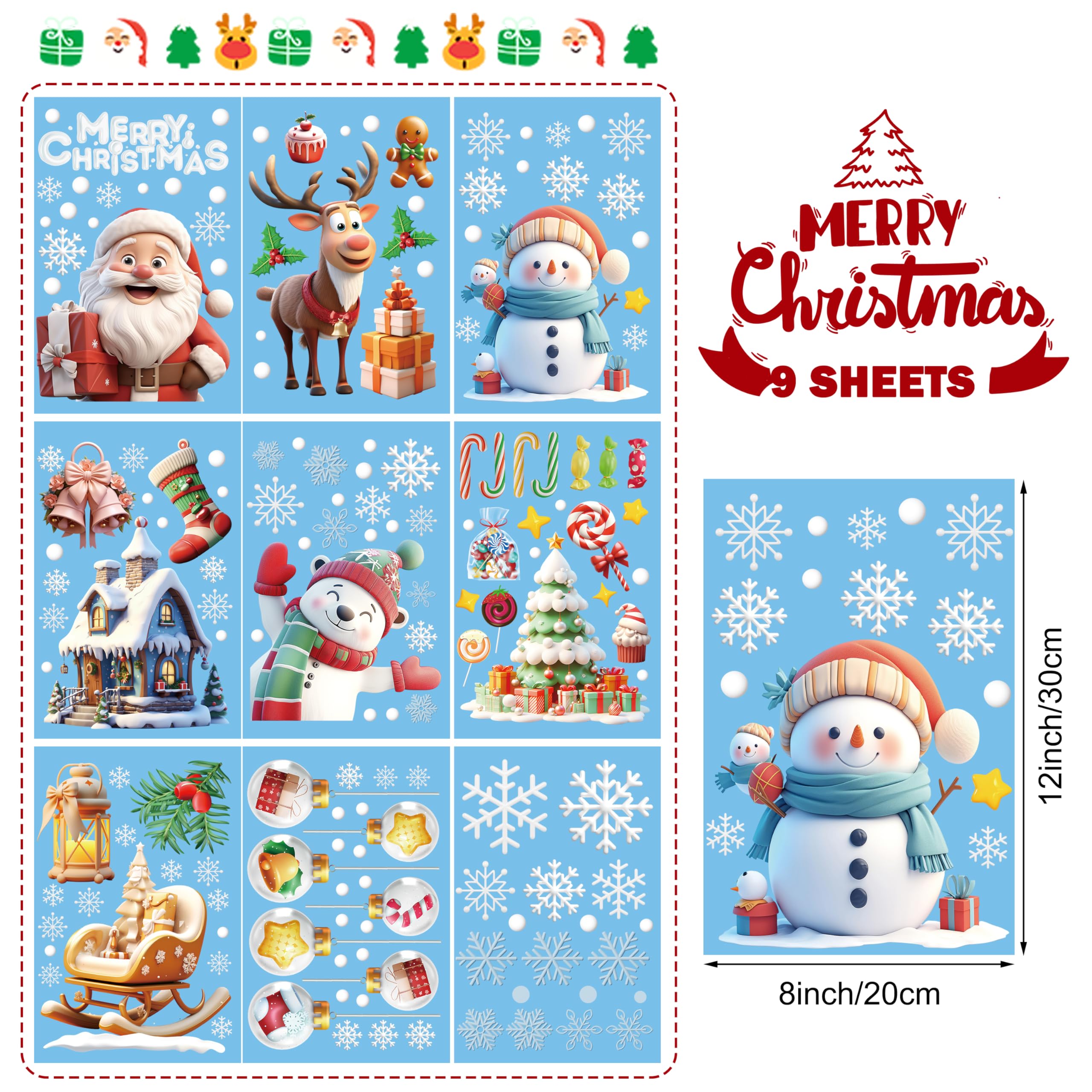 Stickers De Noël Pour Fenêtres Noaxylic - Lot De 9 Autocollants PVC électrostatiques, Motifs Festifs 20x30 Cm