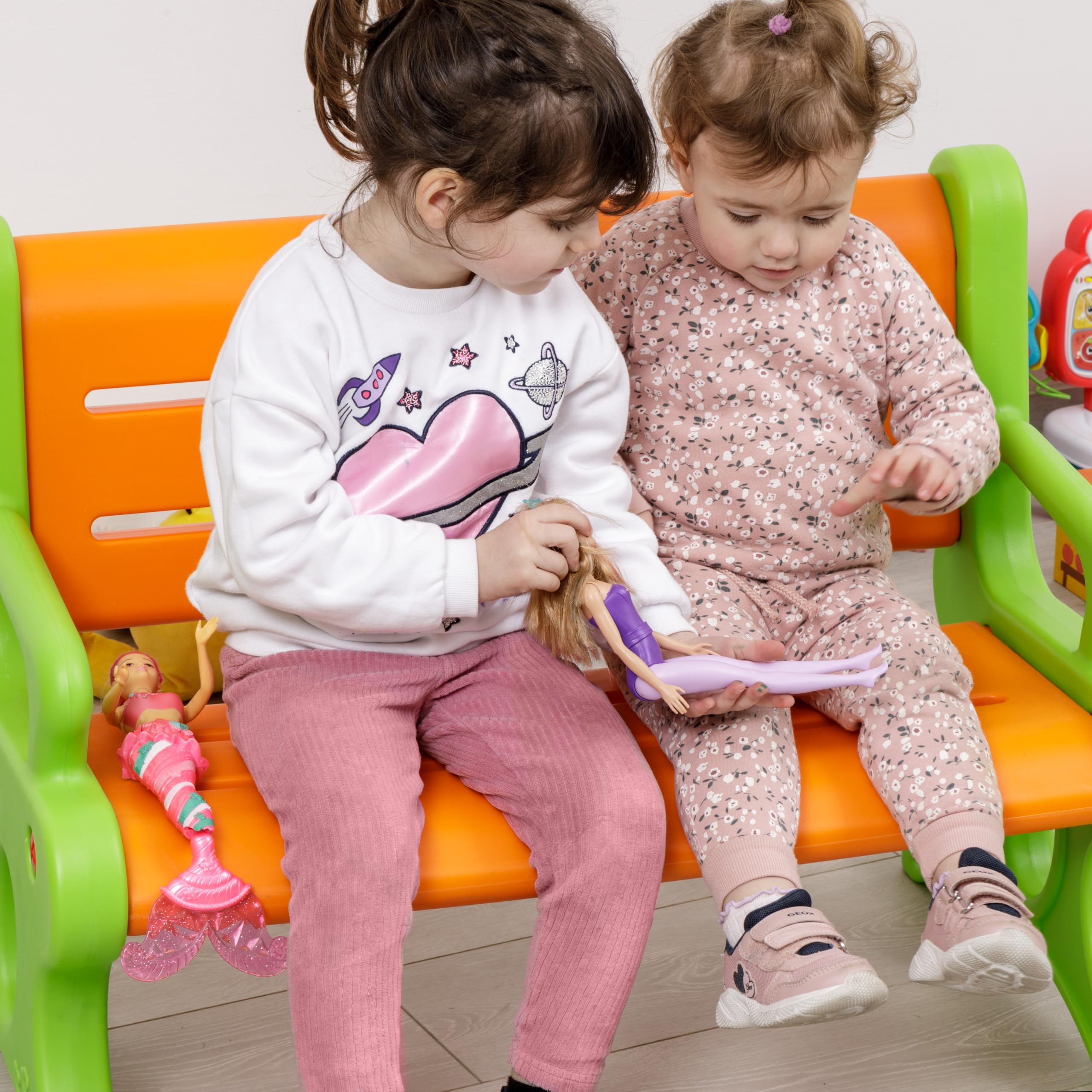 Baroni Toys Banc à Jouets en Plastique pour Enfant, Banc d’Extérieur et d’Intérieur pour Enfants, Banc 3 Places Coloré et Résistant Facile à Monter, 80x60x47 cm