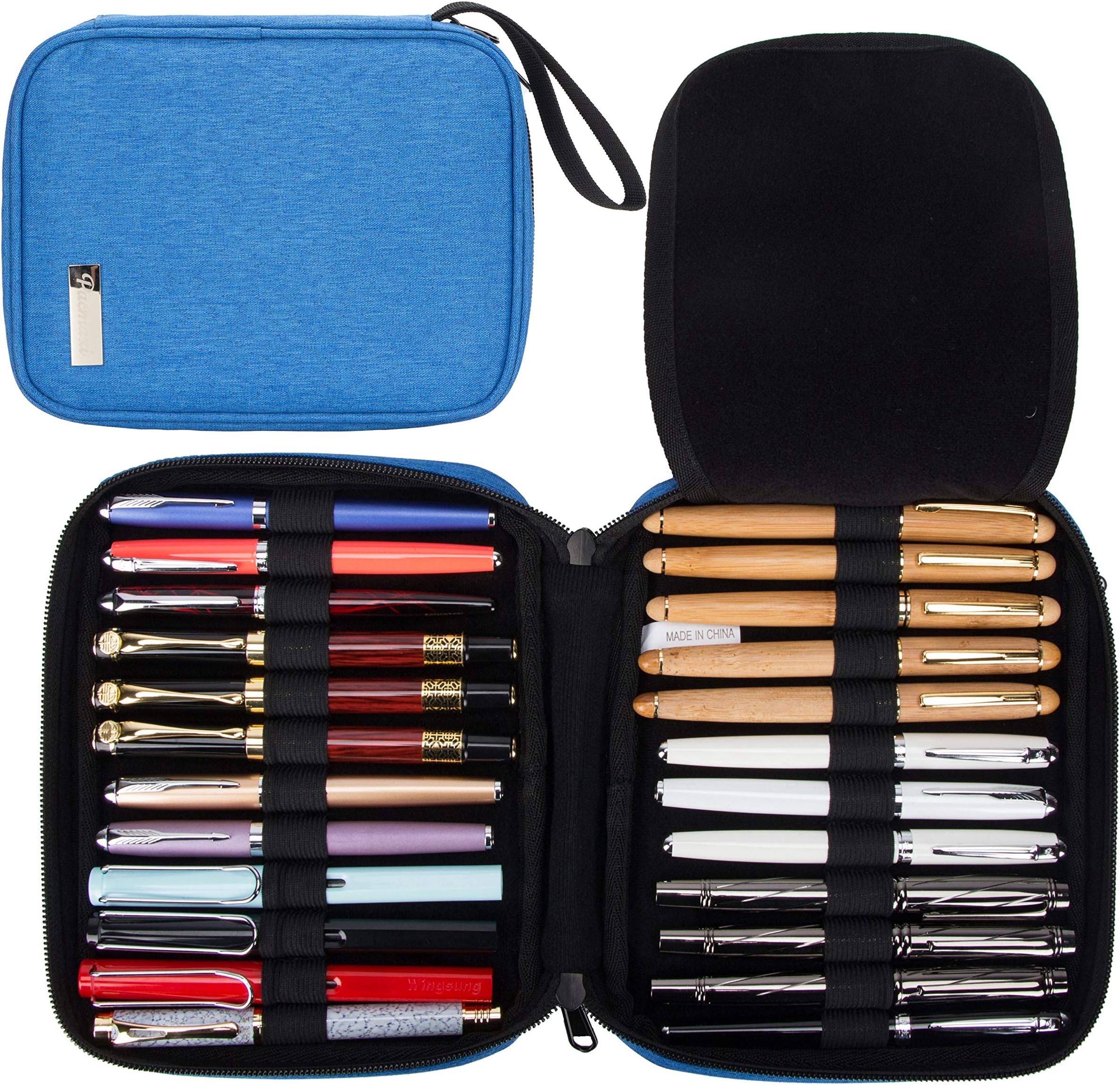 24 Fountain Pen Collector Organizer, Rollerball Pen Display Case Storage, Pencil Case Holder Bag, Ballpoint Pen Carrying Box Bag Storage (Royal Blue)