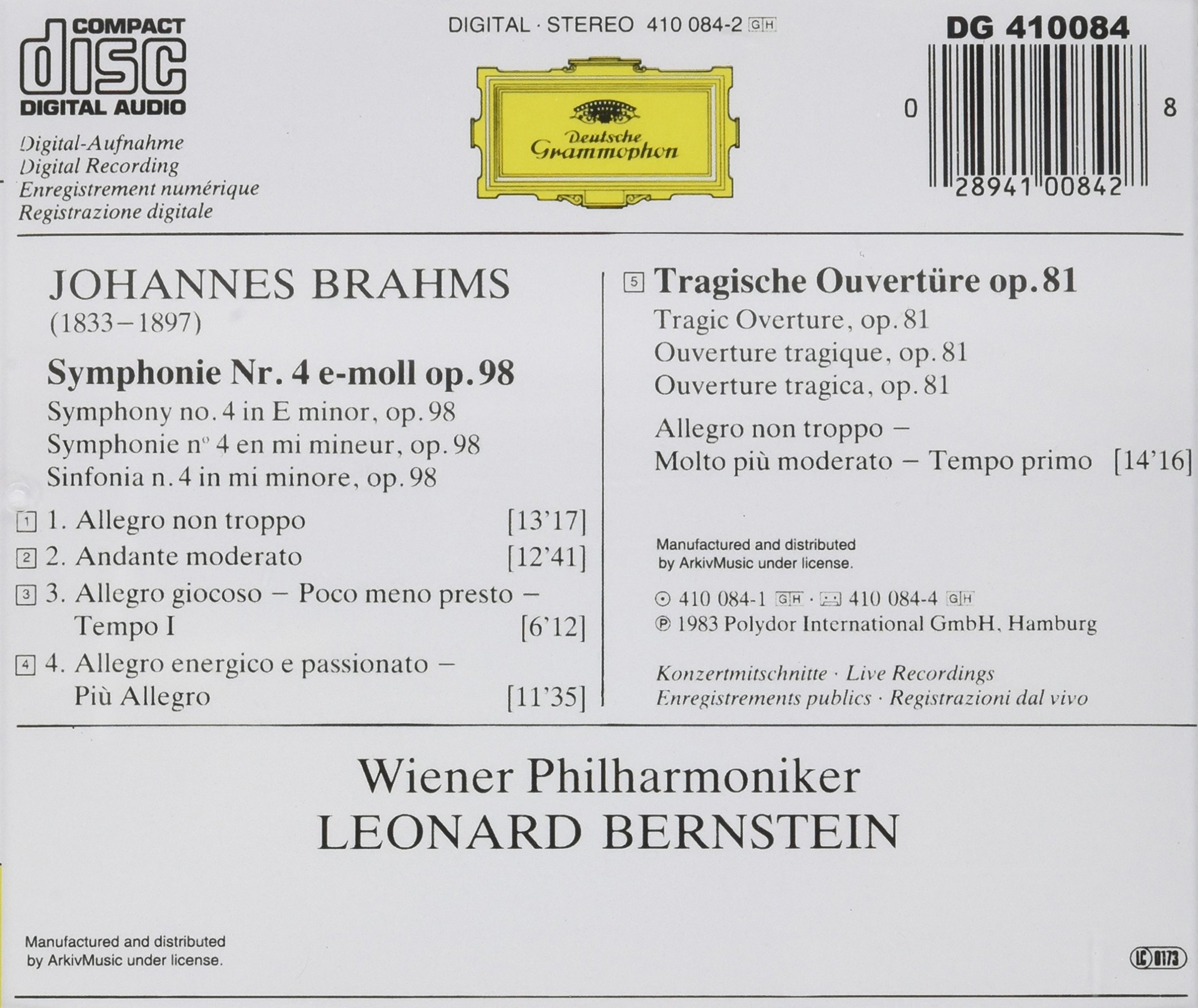 Brahms: Symphony No. 4 / Tragic Overture