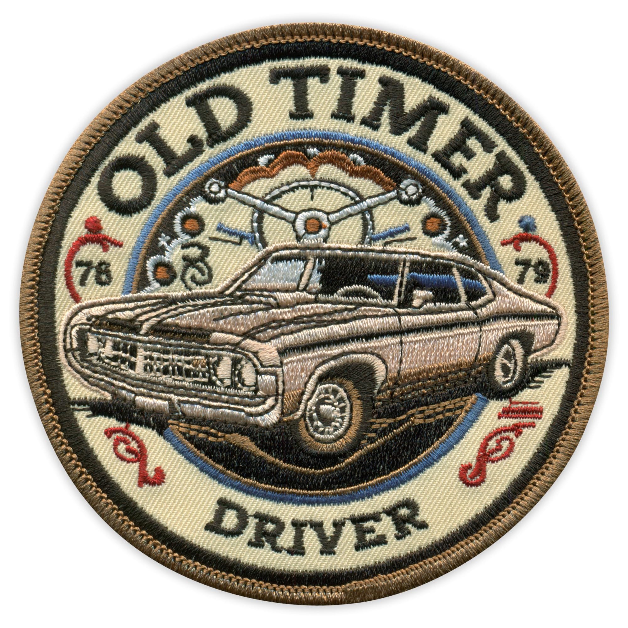 Set di 4 toppe ricamate con scritta "Old Timer Driver" anni '70, termoadesivo/termoadesivo
