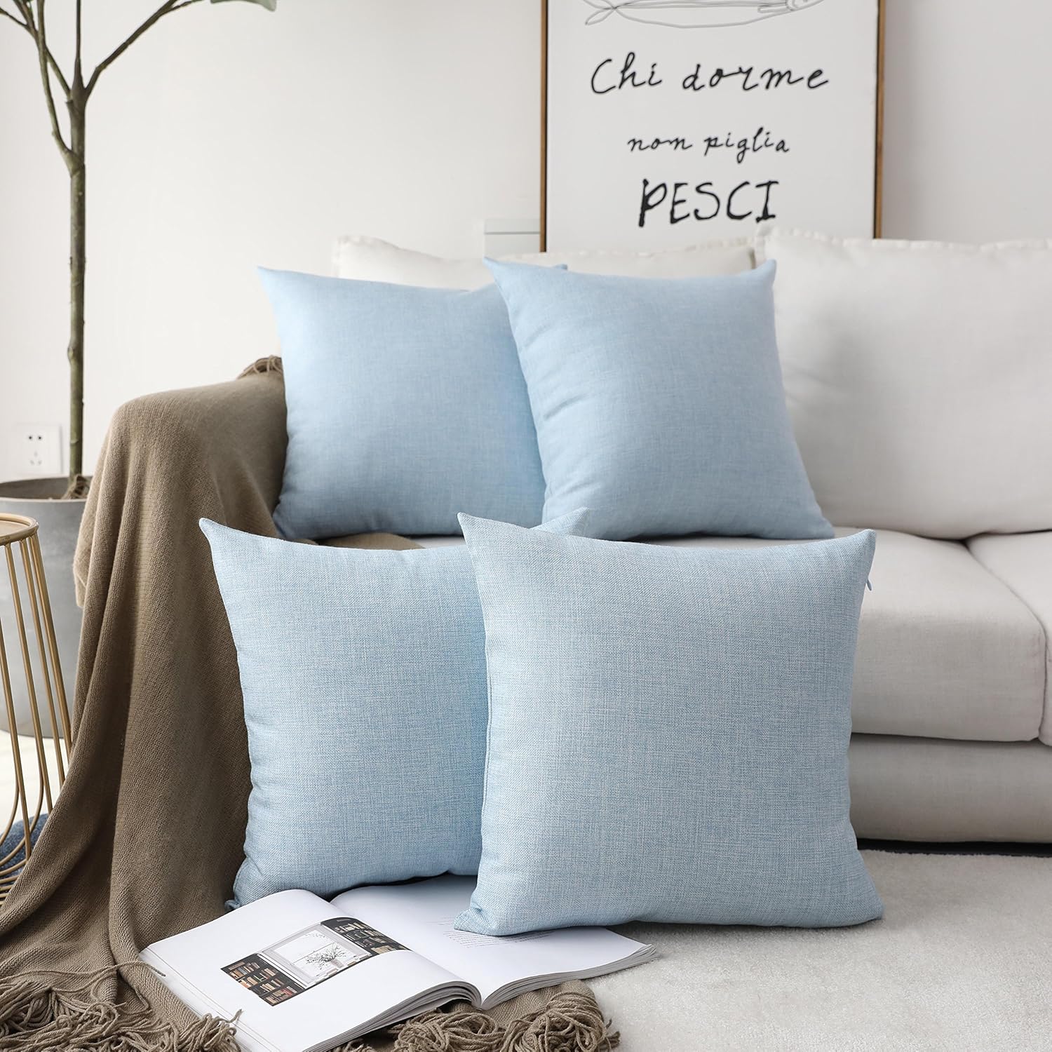 Home Brilliant Blue Cushion Cover for Square Pillows Faux Linen Cushion Covers for Sofa Bed Couch Kids Light Blue, 45 cm