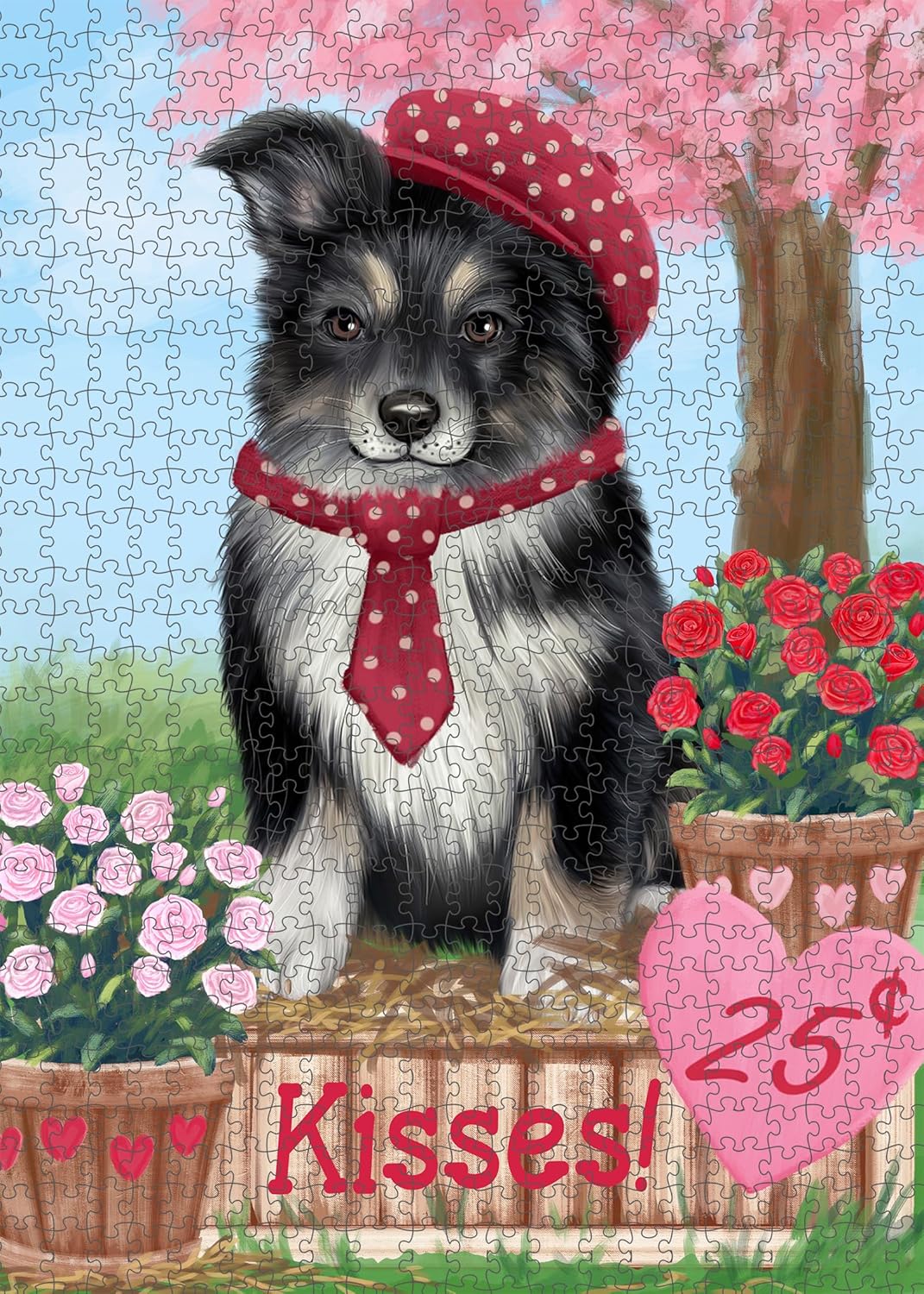 Rosie 25 Cent Kisses Australian Shepherd Dog Jigsaw Puzzle for Adults - Animal Printed Interlocking Puzzle Game Artwork - Gift for Dog Lover's- 500 Pcs 20.5"x15", PZLENC71417