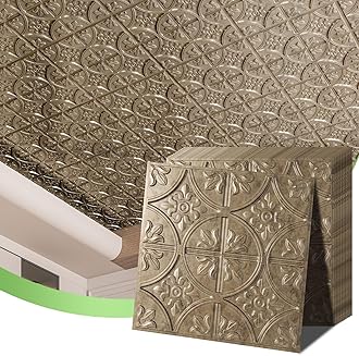 Art3d Drop Ceiling Tiles 2x2, Glue-up Ceiling Panel, Fancy Classic Style, Antique Gold
