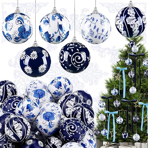 Miniatura 7 de 24 bolas de cristal decoradas a cuadros de Navidad con lazo rojo, bolas colgantes para árbol de Navidad con cuerda para decoración de fiesta de