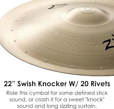 Zildjian A0315 22 A Swish Knocker Cymbal with 20 Rivets