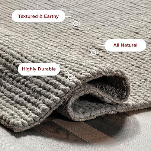 Miniatura 4 de nuLOOM Alfombra de Área Cuadrada de 4 Pies Penelope de Lana Trenzada Hecha a Mano, Gris Claro, Estilo Rústico Sólido de Granja, Para Dormitorio,