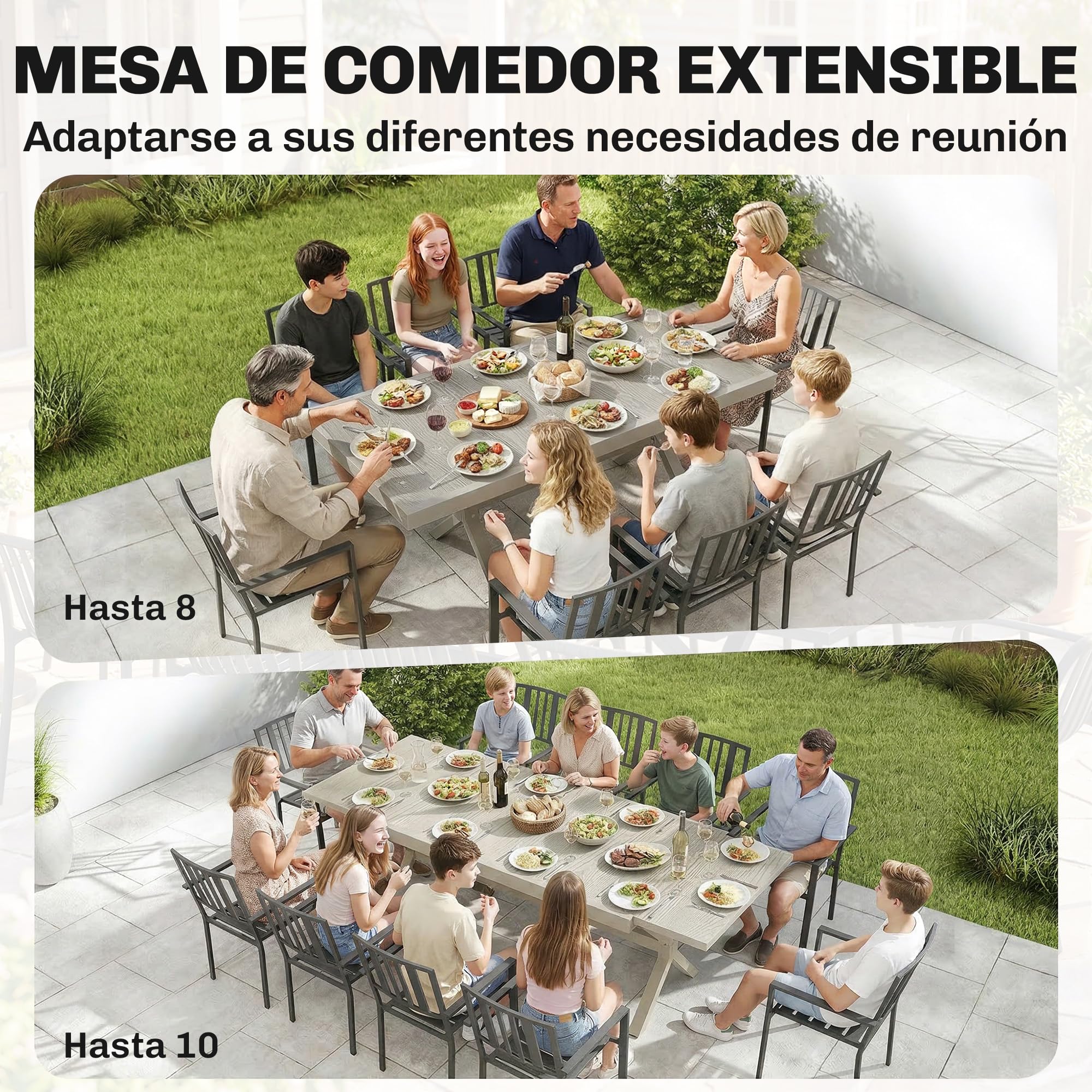 Outsunny Tavolo da giardino allungabile con superficie in alluminio, 154/214 x 85 cm, tavolo da pranzo per esterni, allungabile, rettangolare, con effetto legno, per 8-10 persone, per patio, terrazza