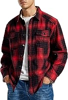 MoFiz Men's Long Sleeve Plaid Flannel Shirt - Soft Cotton Poly Blend Regular Fit Button Down Casual Shirt for Work & Fall
