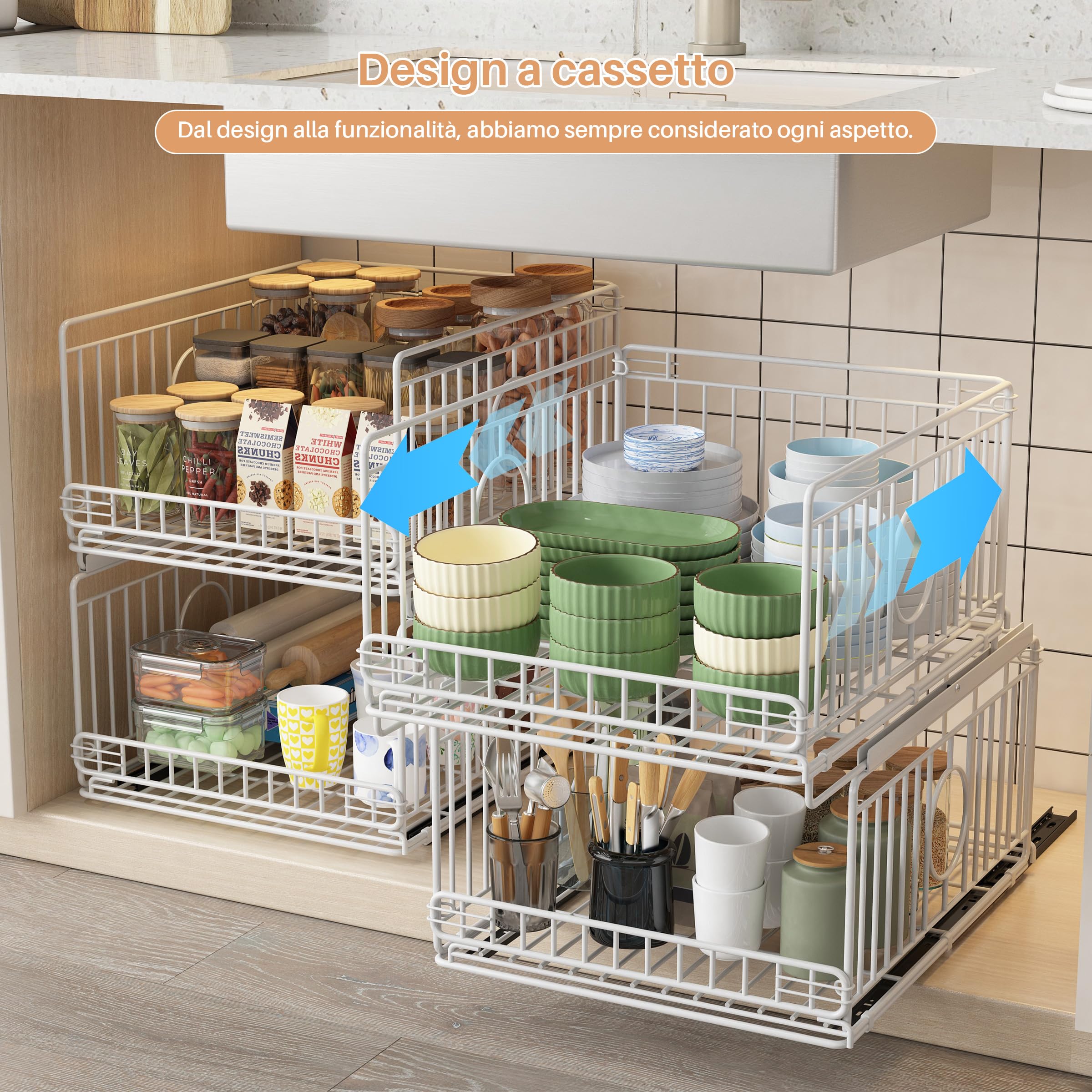 4 Pezzi Organizer per Armadio, Contenitori Impilabili | Organizer per Armadio Senza Fori, Organizer Estraibile, Cassetti per Armadio, Bianco