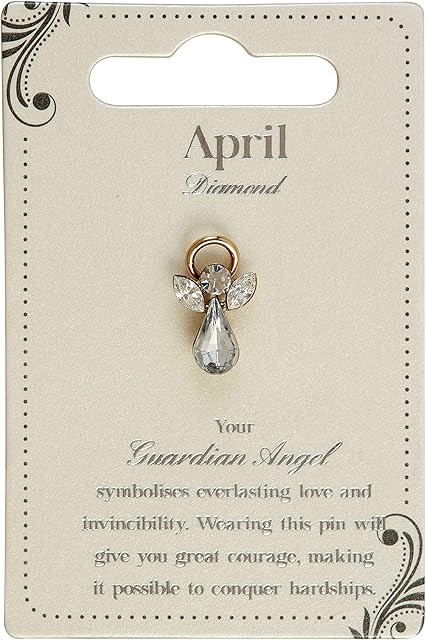 Guardian Angel Brooch, April Birthstone, Angel Badge with Diamond Gemstone, Gift for Women & Men, Lapel Pins-Golden-One Size-Unisex, Silver
