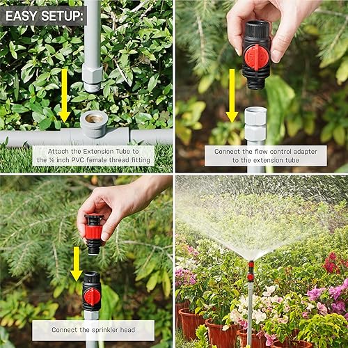 Miniatura 4 de Eden 99989 - Juego de aspersor multiajustable con extensión de metal (12 piezas), se conecta a la mayoría de sistemas de riego de césped y jardín
