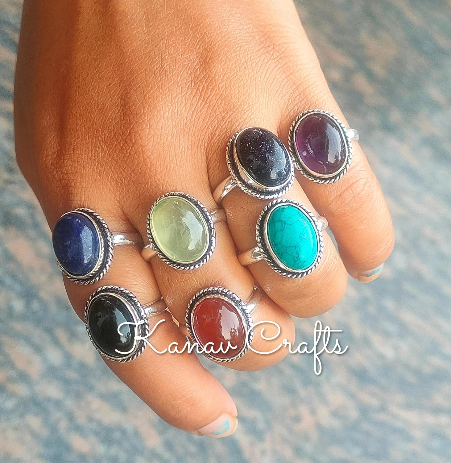 Vintage Ring|Natural Prehnite,Amethyst Ring|Boho Hippie|925 Sterling Silver Plated| Christmas Day Gift| Lapis Lazuli ring| Office Wear Ring| handmade Ring