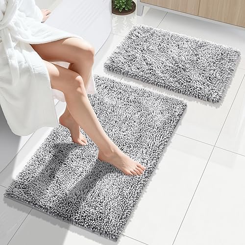 Miniatura 107 de Yimobra Juego de 2 alfombras de baño, alfombra de baño suave y absorbente y alfombra de inodoro en forma de U con respaldo antideslizante, alfombras