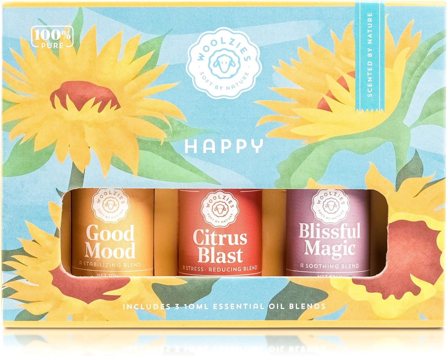 Woolzies Happy Essential Oil Blend Set | Be Positive Stress-Free Boost Mood Joyful | Undiluted Therapeutic Grade Oil | for Diffusion Internal or Topical
