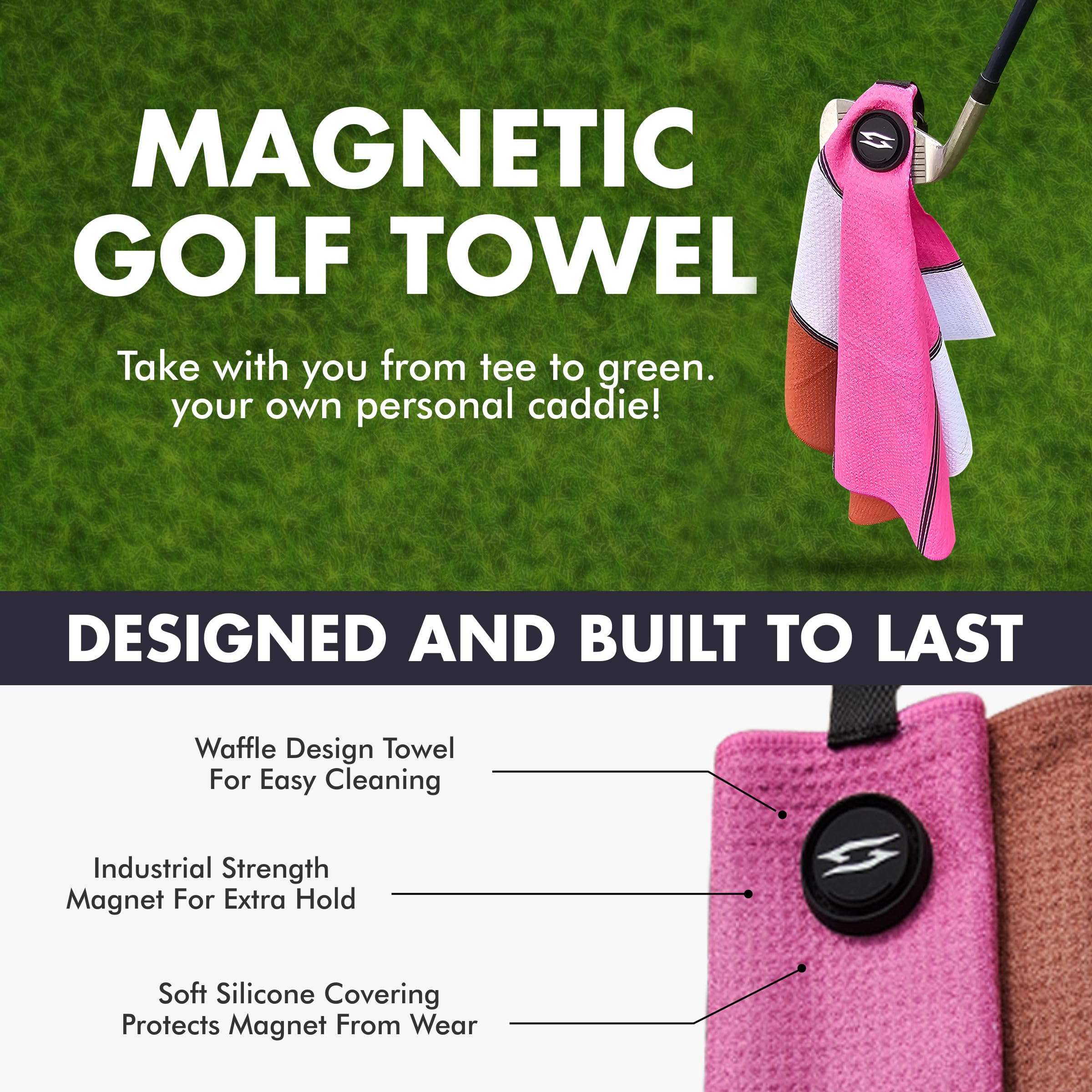 Toalla de golf magnética de microfibra con diseño de gofre, grande, de 16 x 24 pulgadas, clip magnético para colgar en la bolsa, carrito, fuerte resistencia premium, ultra absorbente,