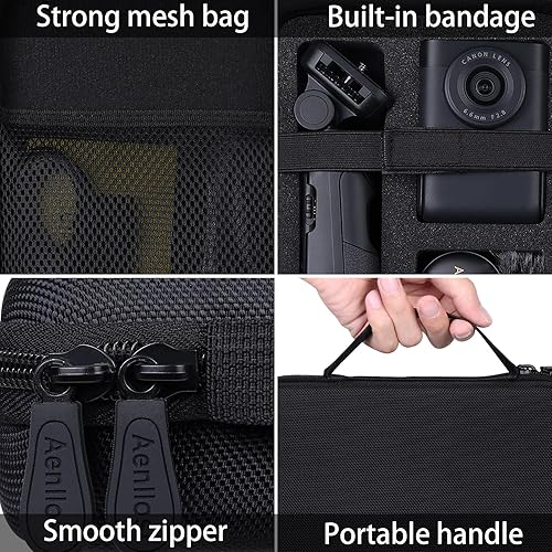Miniatura 5 de Aenllosi Funda de almacenamiento rígida de repuesto compatible con cámara Canon PowerShot V10 Vlog y agarre de trípode HG-100TBR, bolsillo de malla