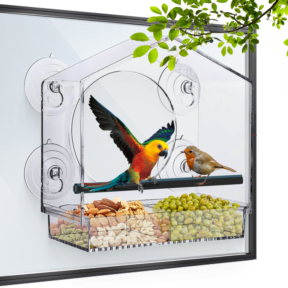 Mangeoire à Oiseaux De Fenêtre Avec Ventouses Puissantes, Nichoir à Oiseaux Transparent Avec Plateaux De Graines Amovibles, Mangeoires à Oiseaux En Acrylique Transparent Pour Observation Des Oiseaux