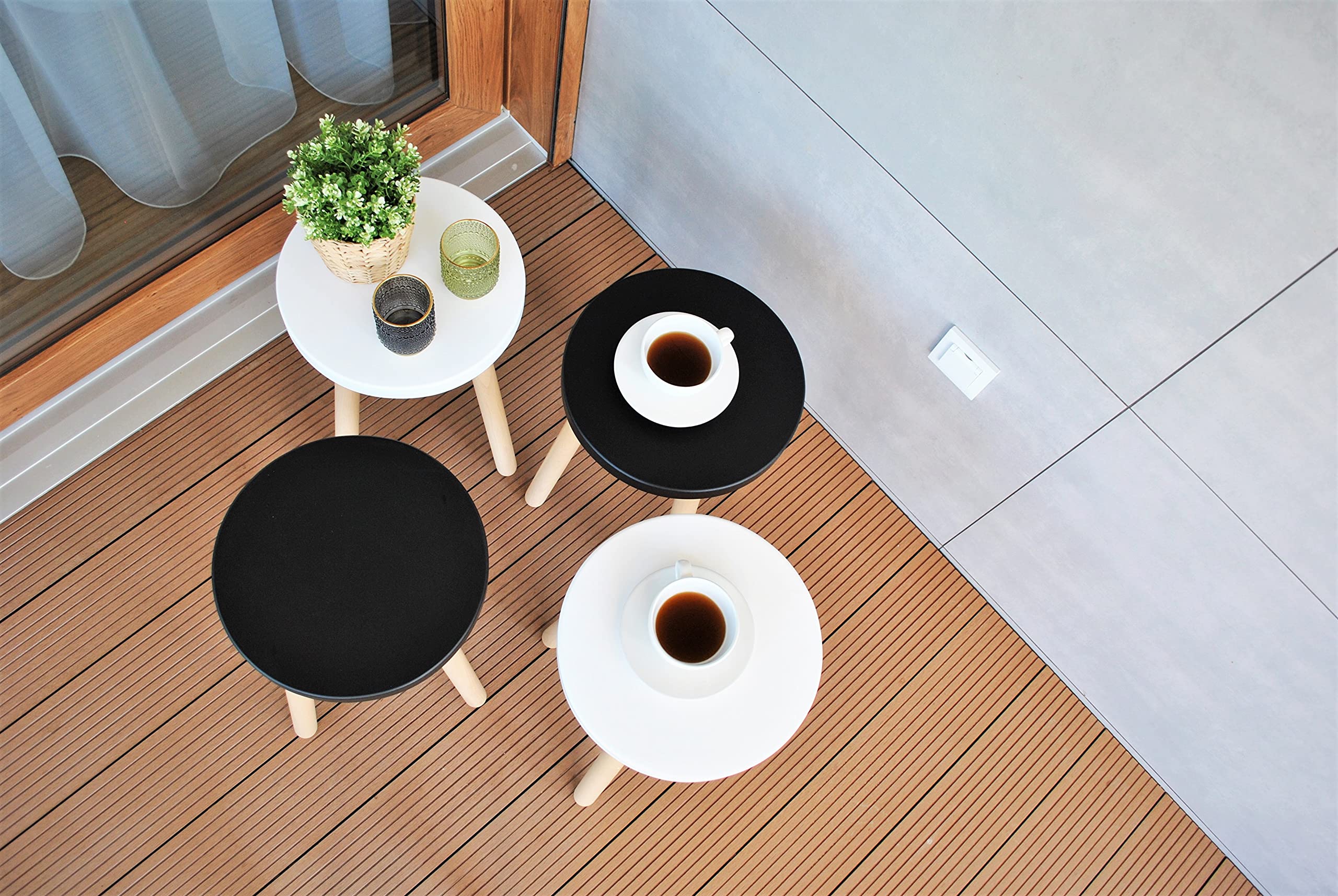 Spec-Wood Tabouret en Bois - Table Basse et Support de Fleurs - Décoration et Support pour Plantes - Rond - Blanc/Hêtre Naturel