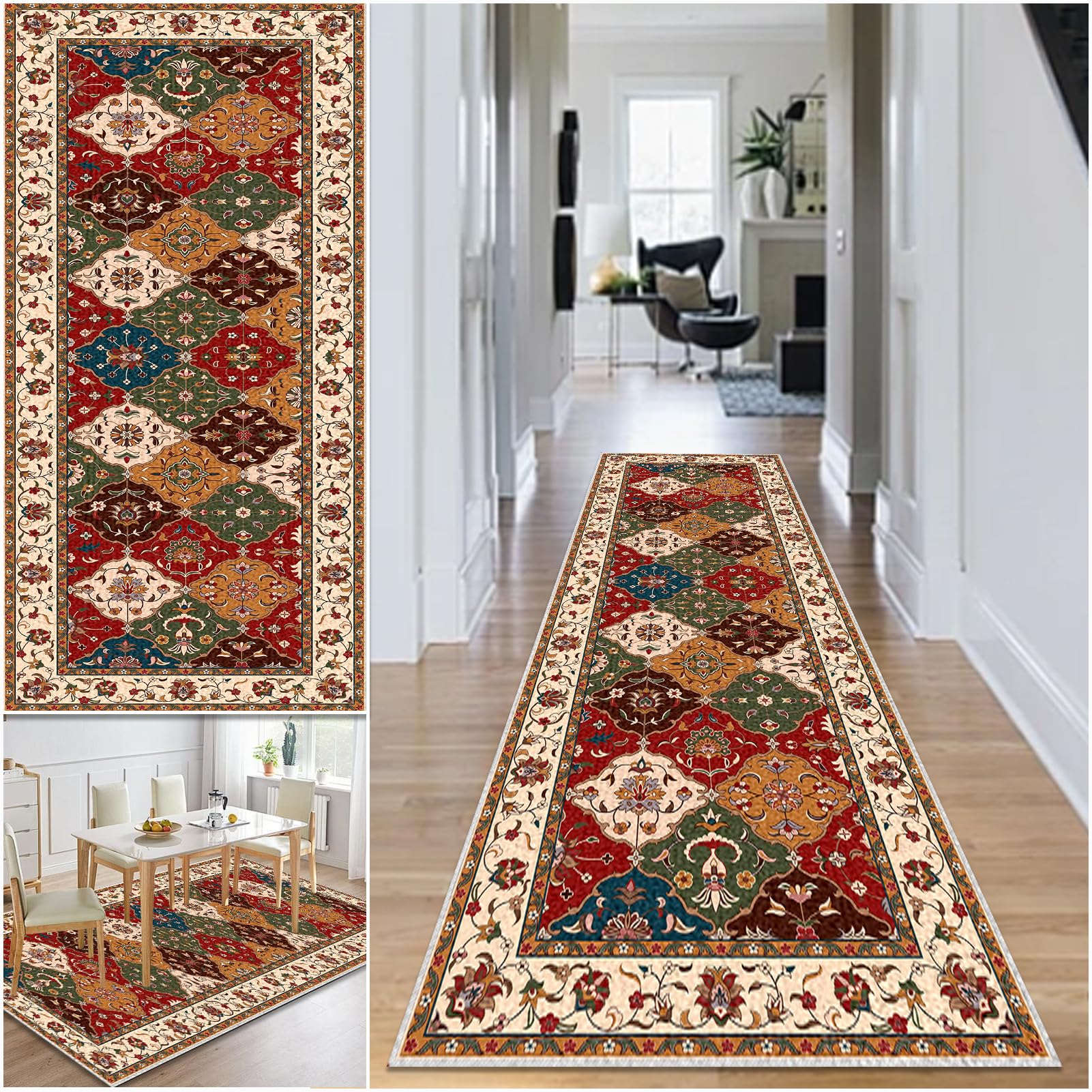 Hallway Runner Washable Non Slip Rugs 65 x 160 cm Long Area Rug Bedroom Kitchen Carpet Narrow Rugs Runner for Hallway Door Mat Indoor Low Pile Carpet Runner for Hallway Entryway Kitchen Laundry Room