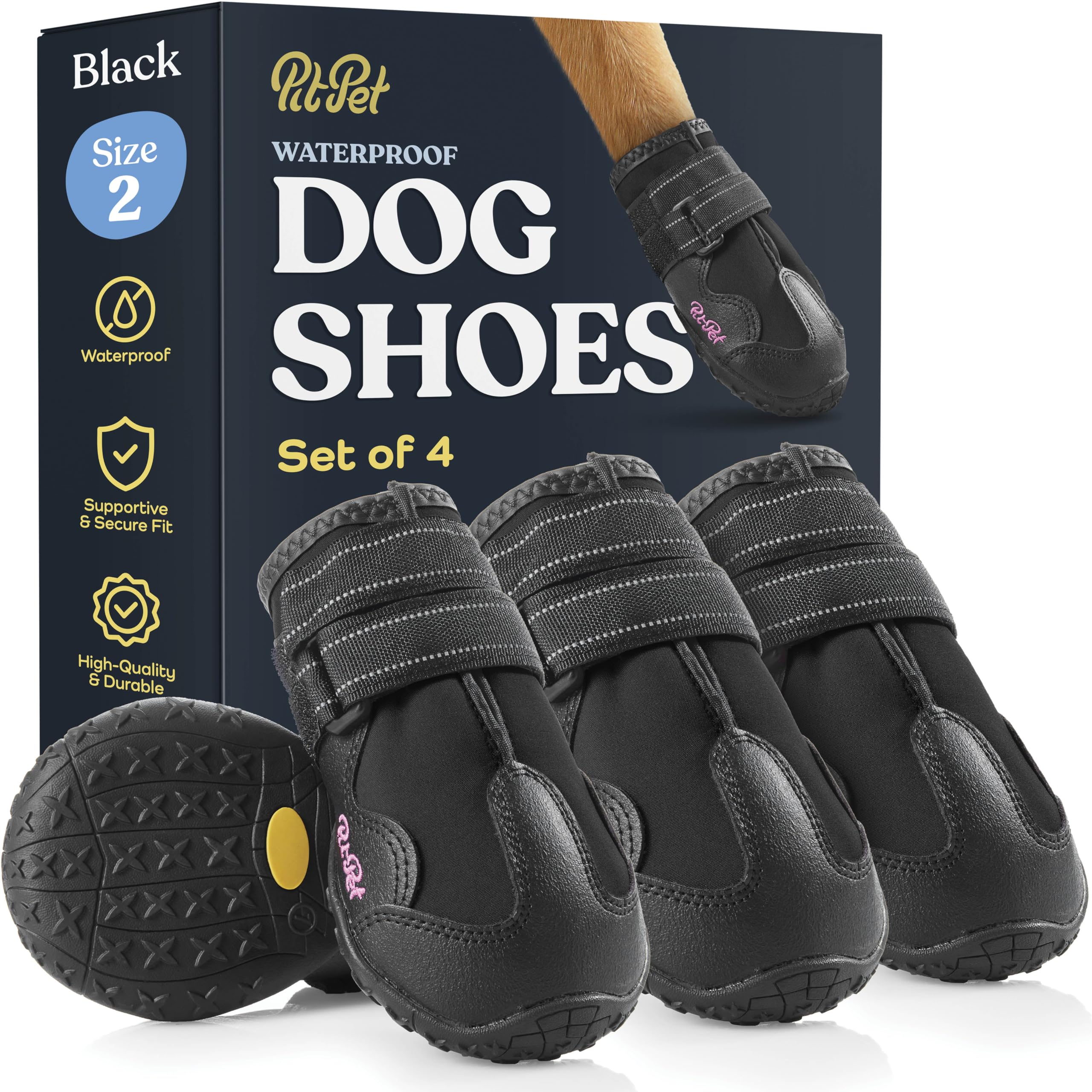 Photo 1 of Waterproof Dog Shoes - Stylish Designed Shoes for Dogs - Dog Boots with Non-Slip Rubber Bottom Protects Paw from Hot or Cold Pavement, Dog Booties with Reflective Straps for Dogs Safety, Puppy Shoes.