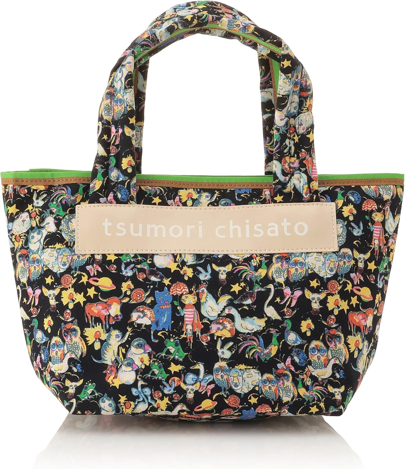 Tsumori Chisato Handbag, Tote Bag, Forest Animals, Black, One Size 