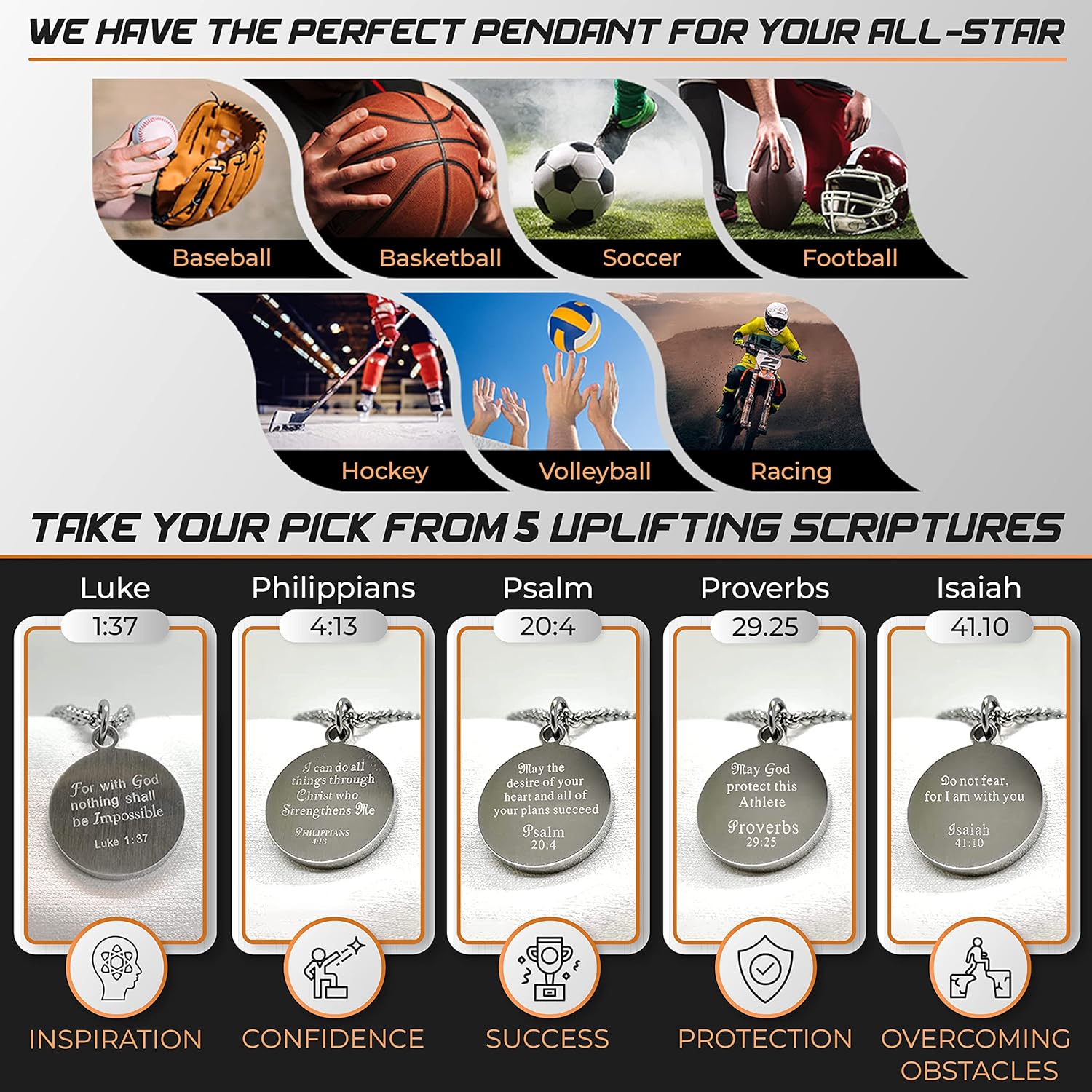 Athletes Necklace With Inspiring Bible Quote – Choose Your Quote, Silver Cross Necklace for Men and Women That Love Sports – Makes a Unique, Inspiring Gift for Athletes. Baseball, Basketball, Football, Hockey and Soccer Available. - Image 7