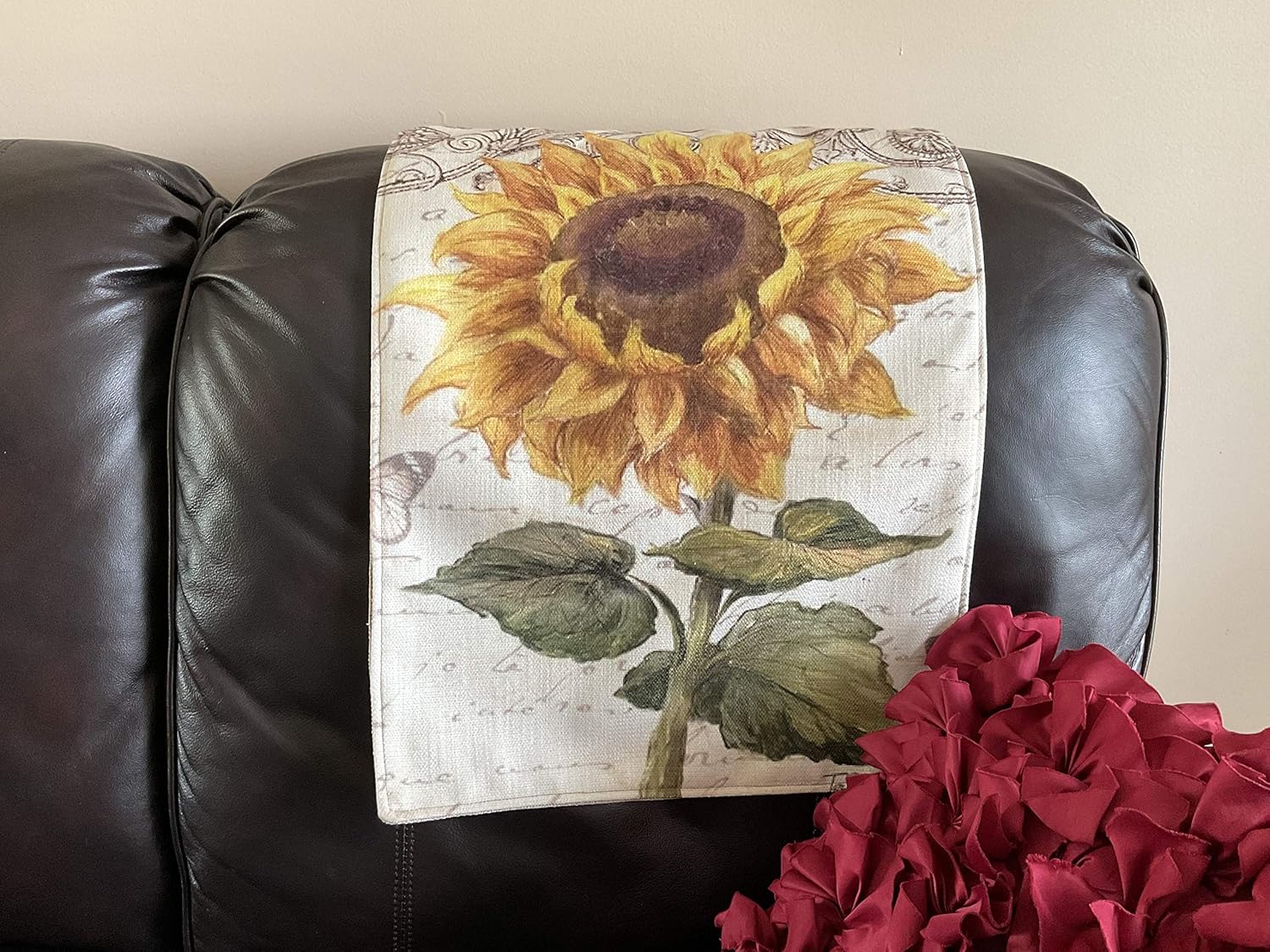 Sunflower Headrest Cover for recliners, headrest Cover slipcovers,Chair Cover, Furniture Protector, Beach House, Sofa, Theater Chair, sunroom, Office Chair, RV’s 17x27 :by: Bittlemen Co.