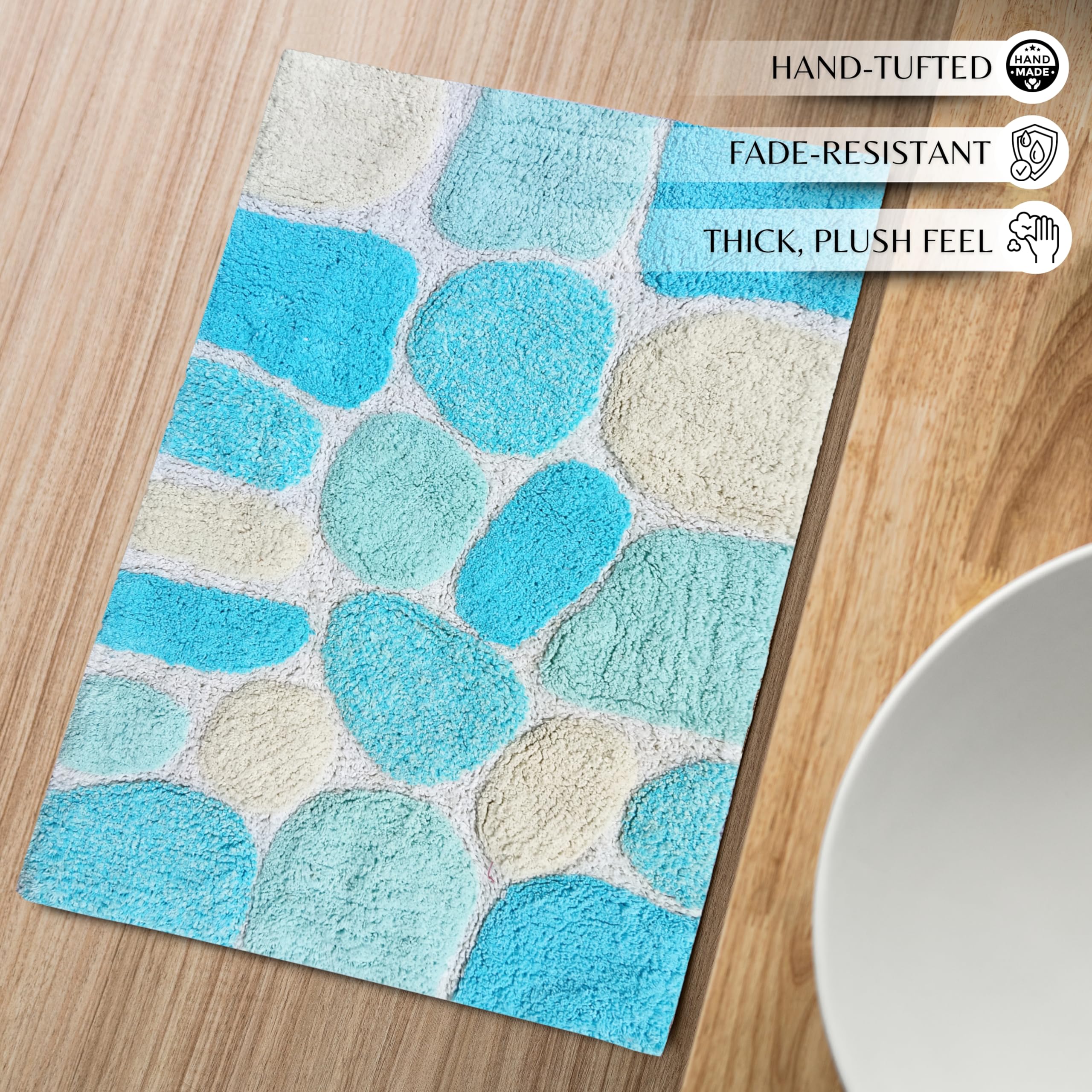 Juego de 2 alfombras de baño de algodón 100 % puro, 21 x 32/17 x 24 pulgadas, suaves, absorbentes, lavables a máquina, color turquesa, alfombras para sala de estar, alfombras de baño para niños,