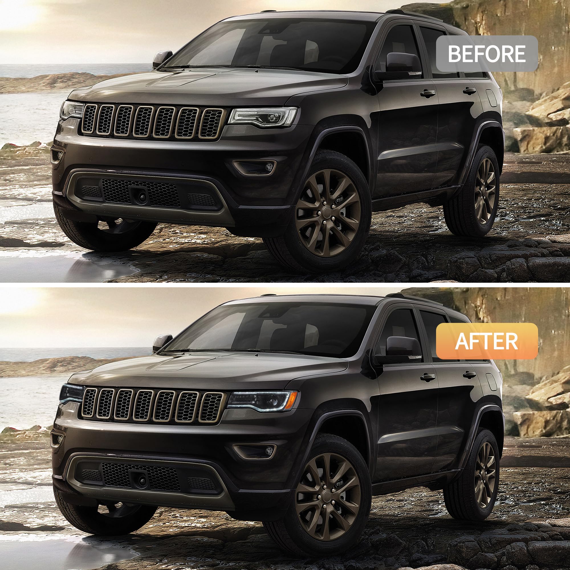VLAND Reflektor Full LED Grand Cherokee WK2 2014-2021, Lampy przedni z dynamicznym wyświetlaczem (Czarny)