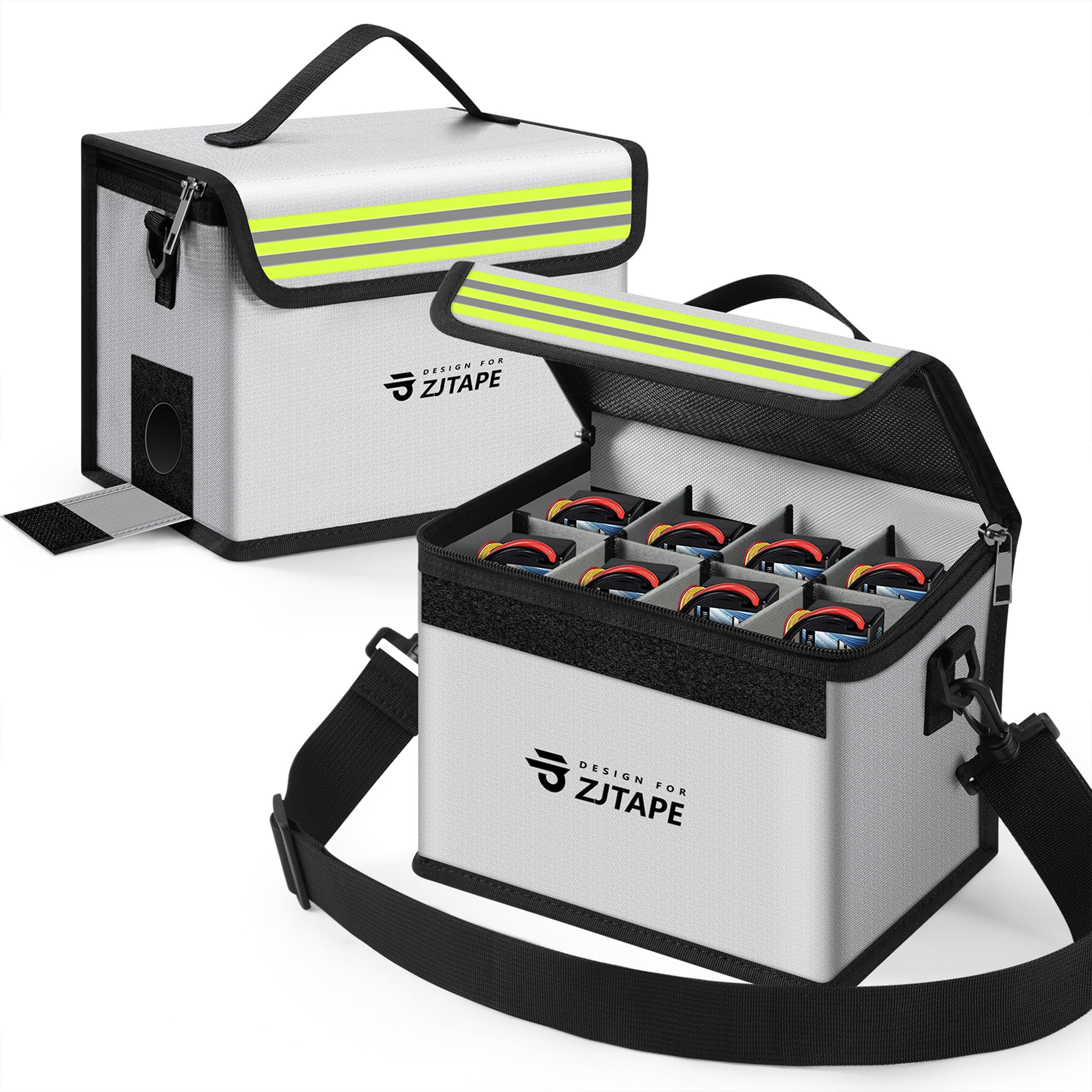 ZJTAPE Lipo Safe Bag, Fireproof, Explosion-proof Battery Bag, Large Storage Space, Lipo Storage Box, Fireproof Safe, Protective, Adjustable Battery for Charging and Storing (Silver)