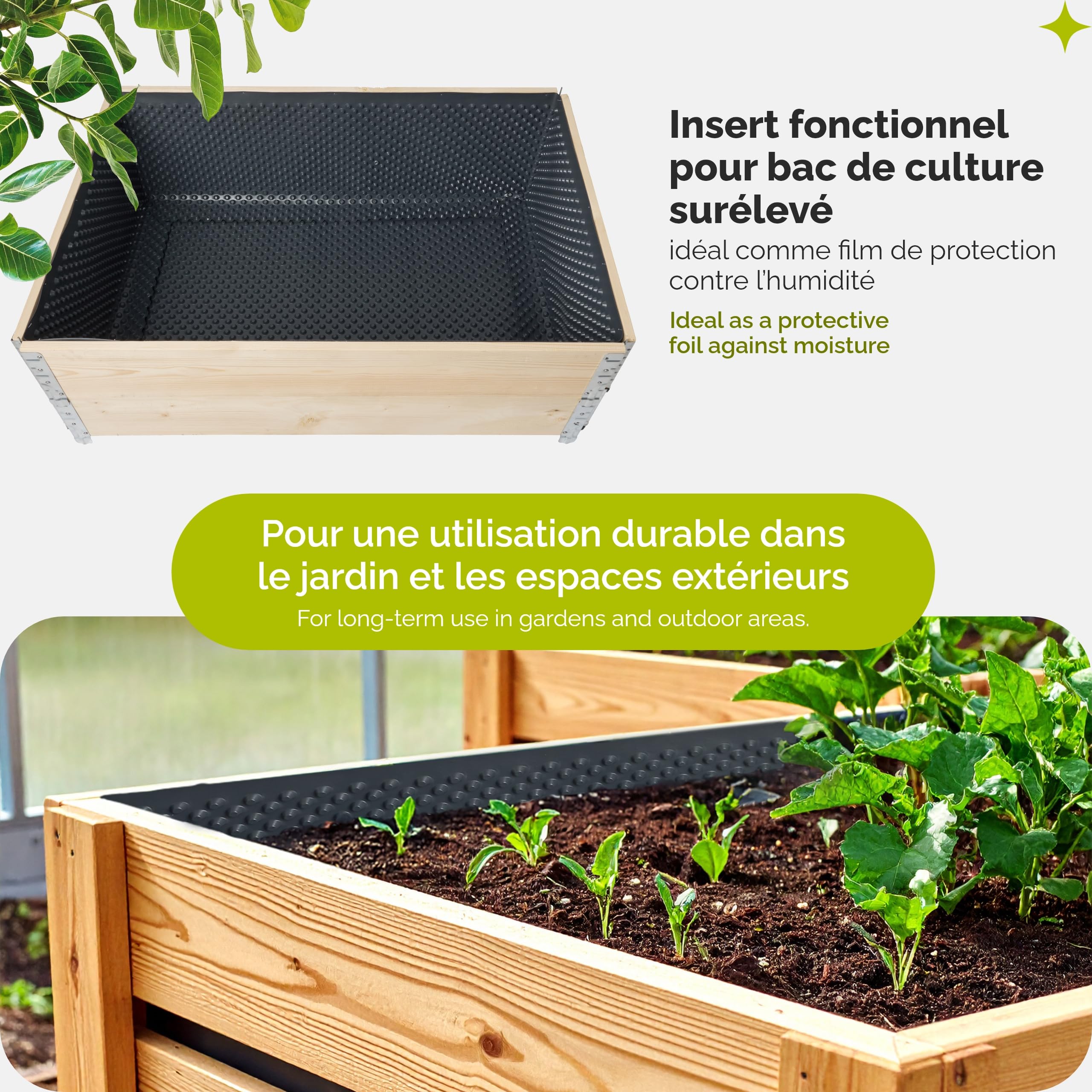 Membrane à plots HDPE 0,5 x 20 m pour Potager surélevé et Jardiniere Exterieur Film de Drainage Protection humidité