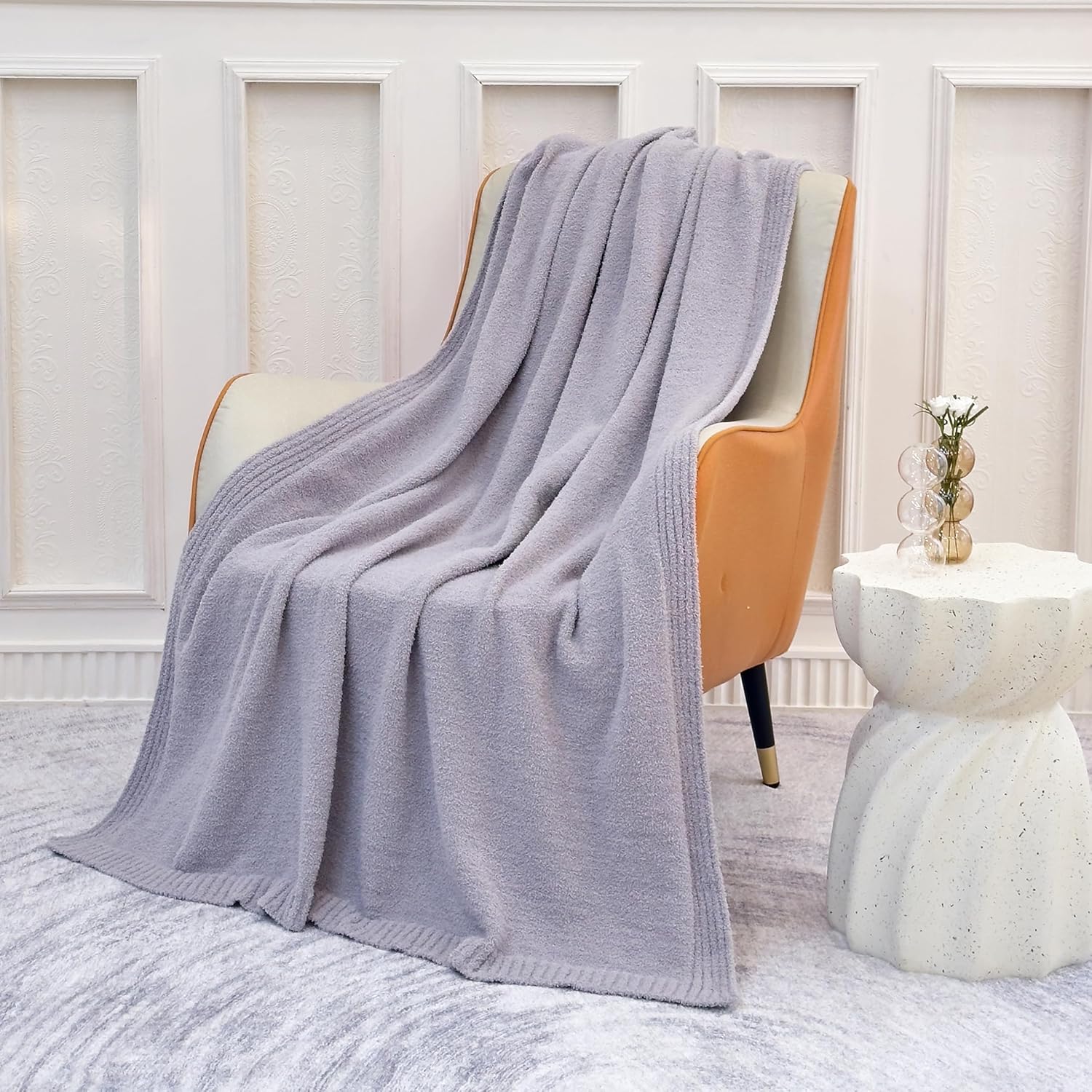 QINU KEONU Knit Throw Blanket Microfiber Soft Blanket Warm Cozy Reversible Blanket Fluffy Fleece Lightweight Throw Blanket for Couch Bed Sofa 50x60 Inches Grey