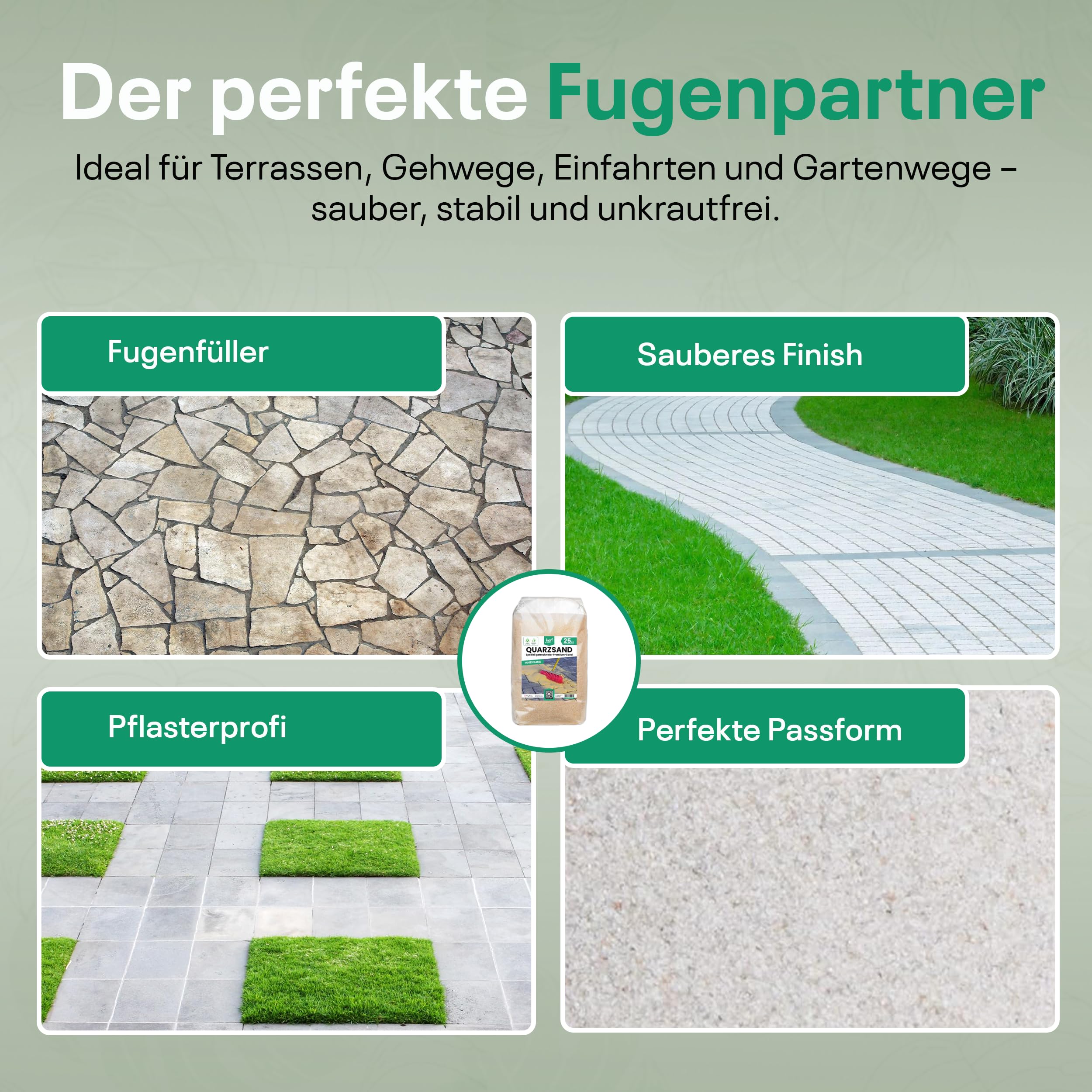 Sabbia per fughe da 25 kg: sabbia fine al quarzo per fughe strette, anti-erbacce, componenti organici, varie grane, ideale per la casa (0,8-1,4 mm)