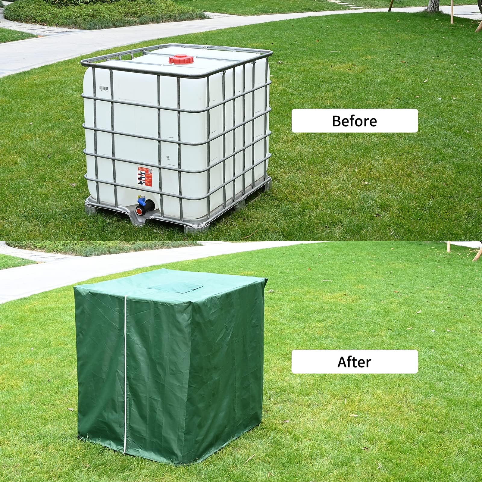 Housse de Réservoir IBC 420D 1000L,Réservoir D'eau Couvercle,Anti-UV Housse Protection Cuve,Bâche de Protection,Accessoires Cuve 1000L (Vert)