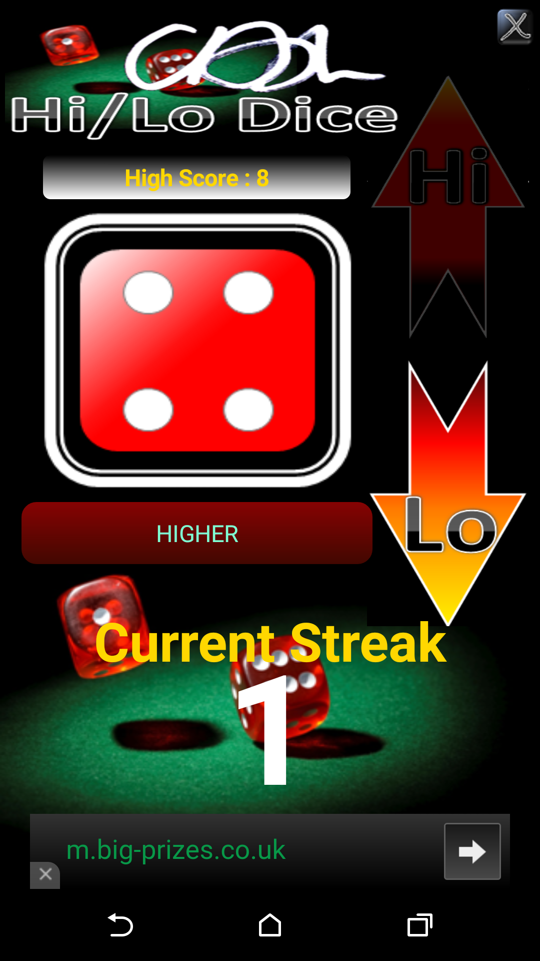 CAsh High Low (HiLo) Dice App on the Amazon Appstore