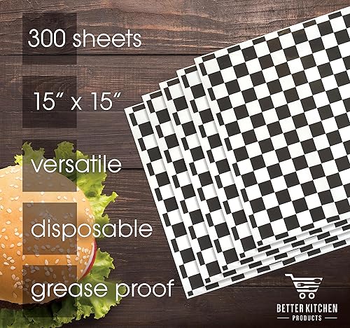 Miniatura 3 de Hojas de papel de cera seca a cuadros extra grandes, 15 x 15 pulgadas, envoltura de delicatessen a prueba de grasa para servicio de alimentos,