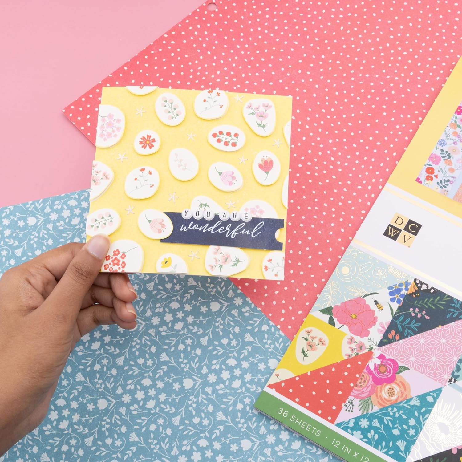 DCWV Printed Cardstock Paper 12x12, 36 Sheets of Scrapbook Paper for Crafts and Card Making, Double Sided Heavy Duty Cardstock with Foil Accents - Flower Nook