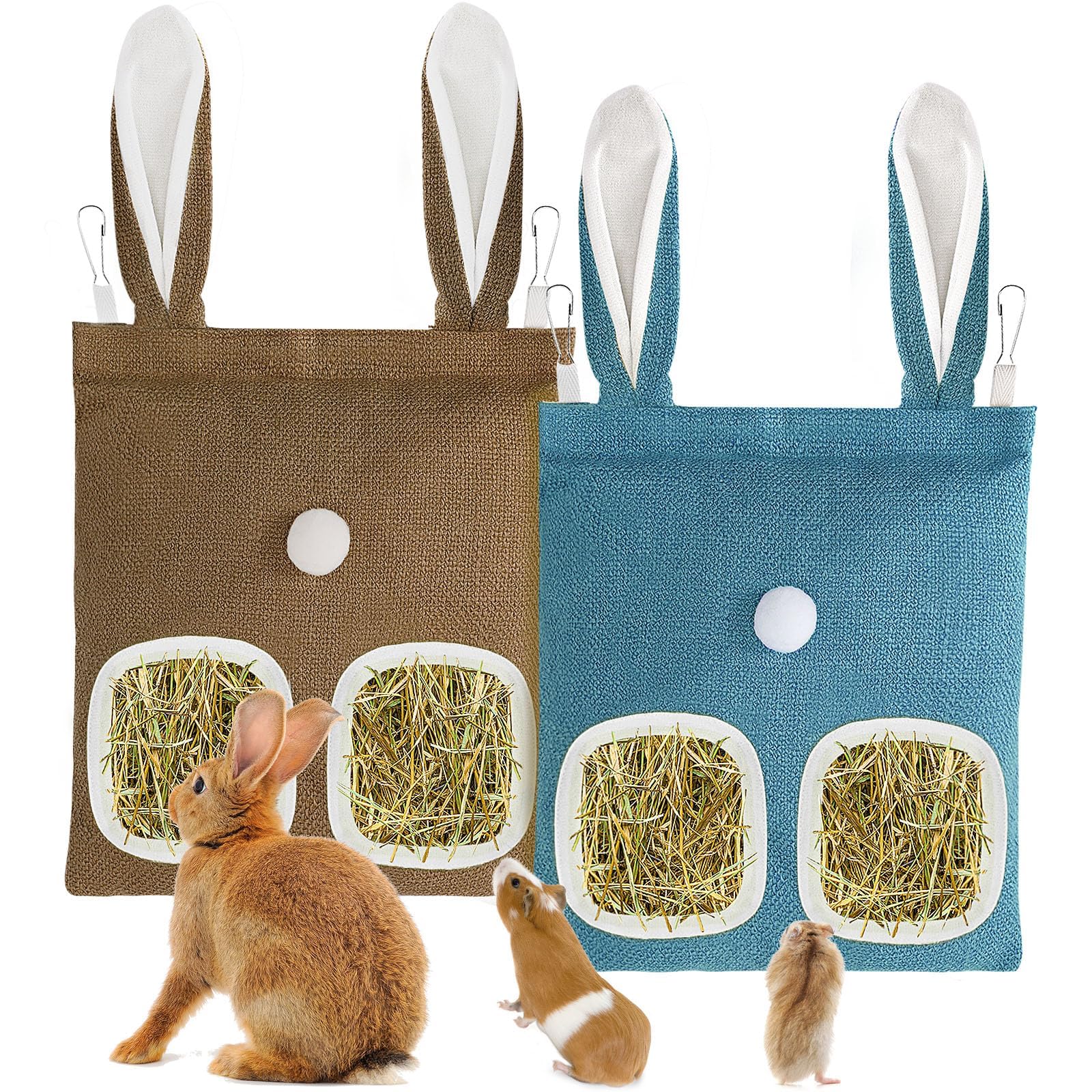2 Pack Rabbit Hay Feeder,Guinea Pig Bunny Hay Feeder Bag Hanging Hay Holder for Guinea Pig,Rabbit,Bunny,Chinchillas,Hamsters Small Pets Animals