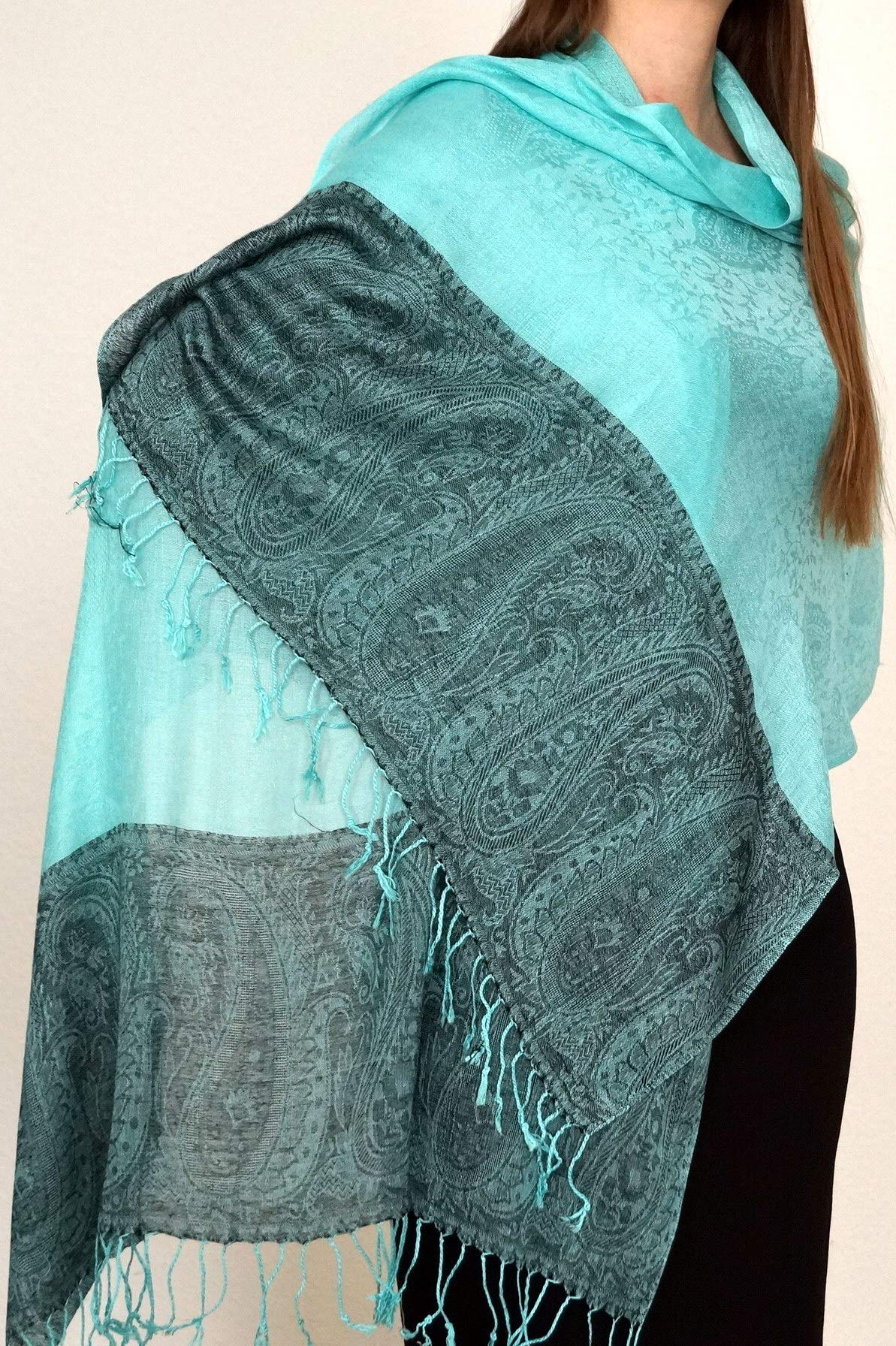 Handgewebter Kaschmir Schal in Türkis-Grün Farbe für Klassische Damen mit klassischen Outfits und geschmack - 75cm x 200cm