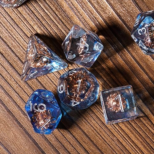 Miniatura 5 de UDIXI Juego de dados poliédricos de 7 piezas, juego de dados DND de 7 troqueles rellenos con ojo de sol para juegos de rol como juegos de mesa MTG