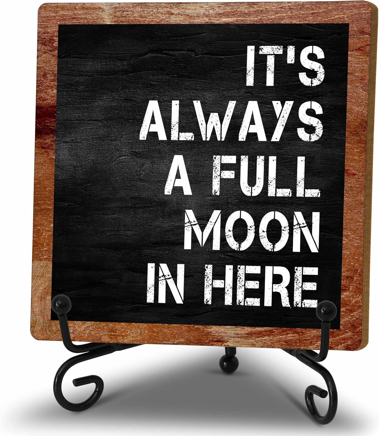 Funny Vintage Wooden Farmhouse Bathroom Home Desk Decor, Bathroom Accessories Decor for Housewarming Gifts, It's Always A Full Moon In Here Sign (A02)