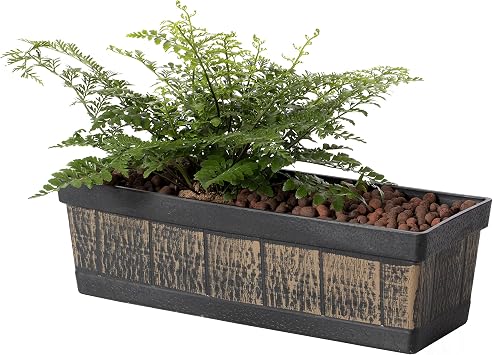 Gardenised Outdoor and Indoor Rectangle Trough Plastic Planter Box, Vegetables or Flower Planting Pot, Brown Small