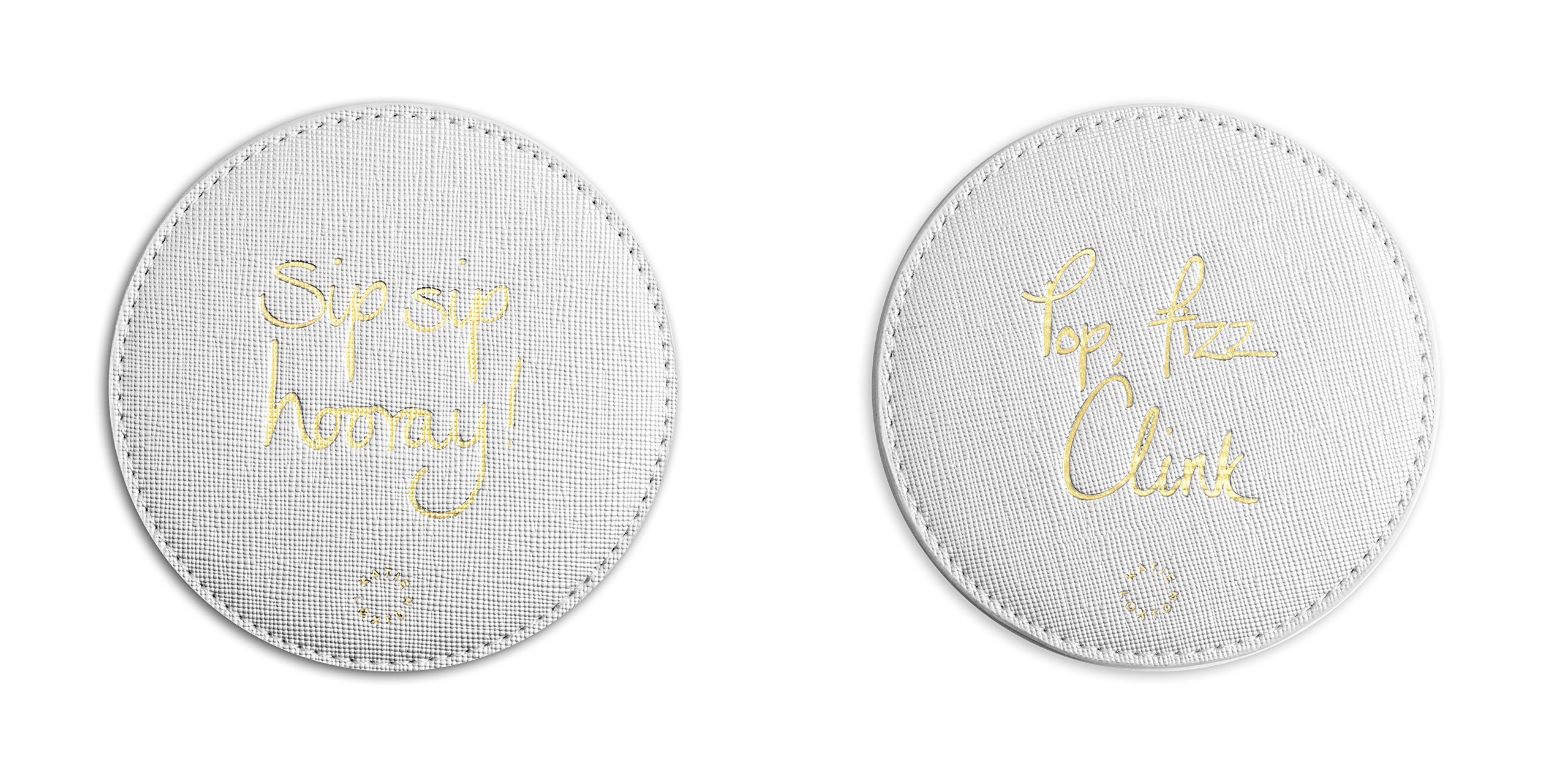 Katie Loxton - coaster - 2 per pack - POP FIZZ CLINK SIP SIP HOORAY! - metallic silver - 10cm x 10cm